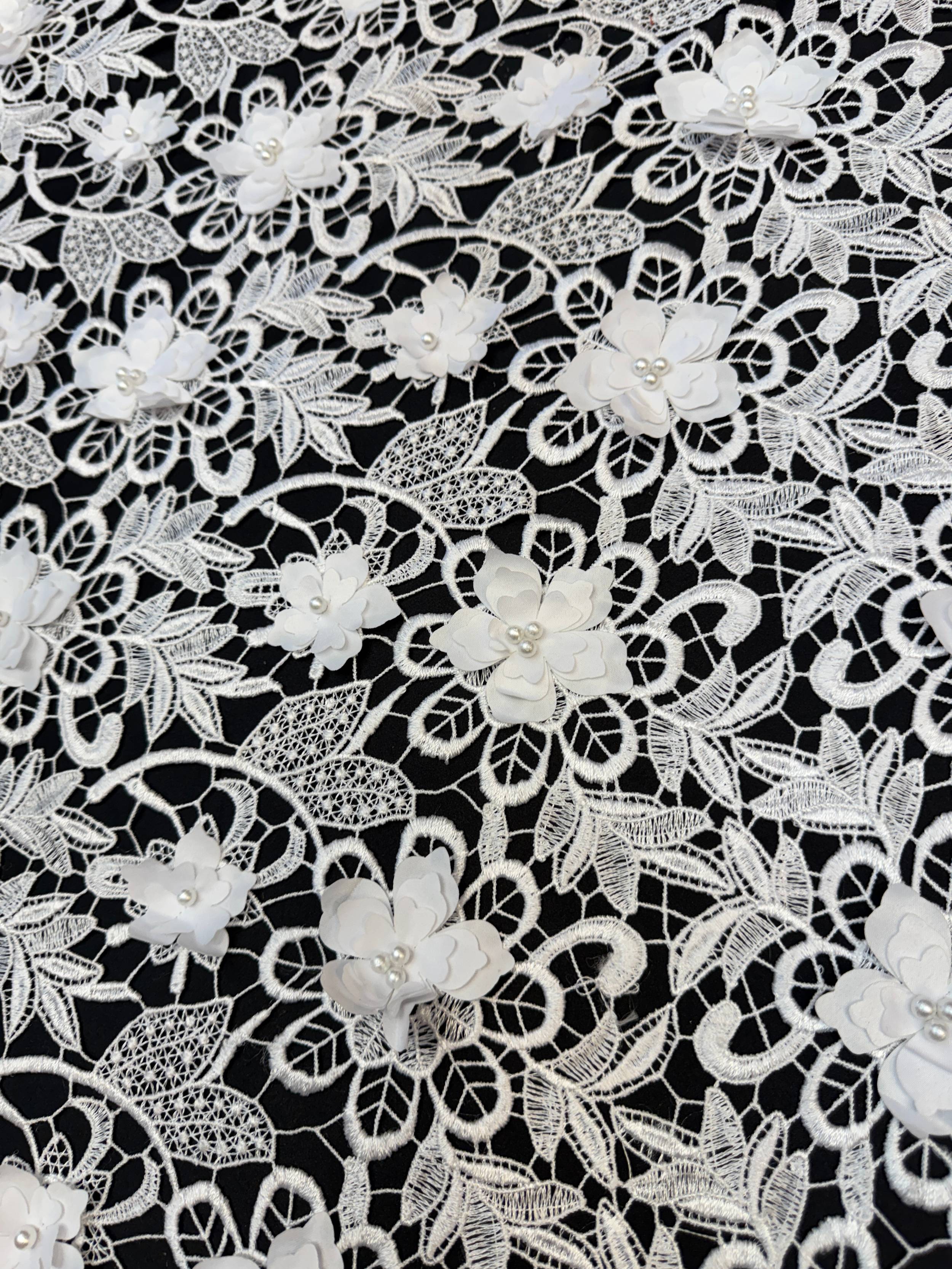White 3D Blossom Beaded Embroidered Lace, Beaded Embroidered Lace, 3D Blossom Lace, Floral Beaded Lace, Couture Lace Fabric, Bridal Lace Fabric, Wedding Dress Lace