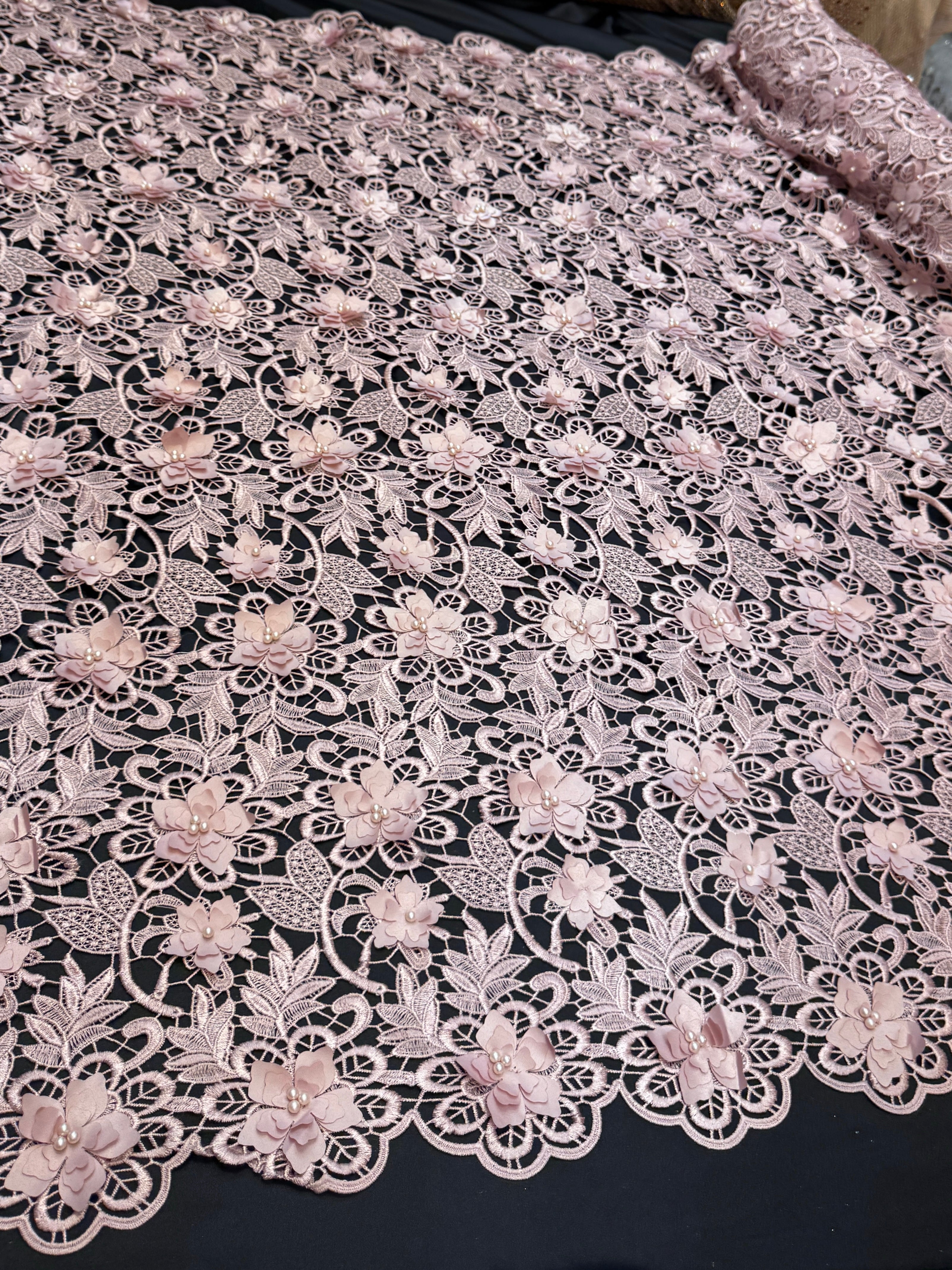 Dusty Rose 3D Blossom Beaded Embroidered Lace, Kiki Sewing Store, Kiki Luxury Fabric, Cheap Fabric Store, Kiki Textiles, Kiki Textile by the Yard, Kiki Textile USA