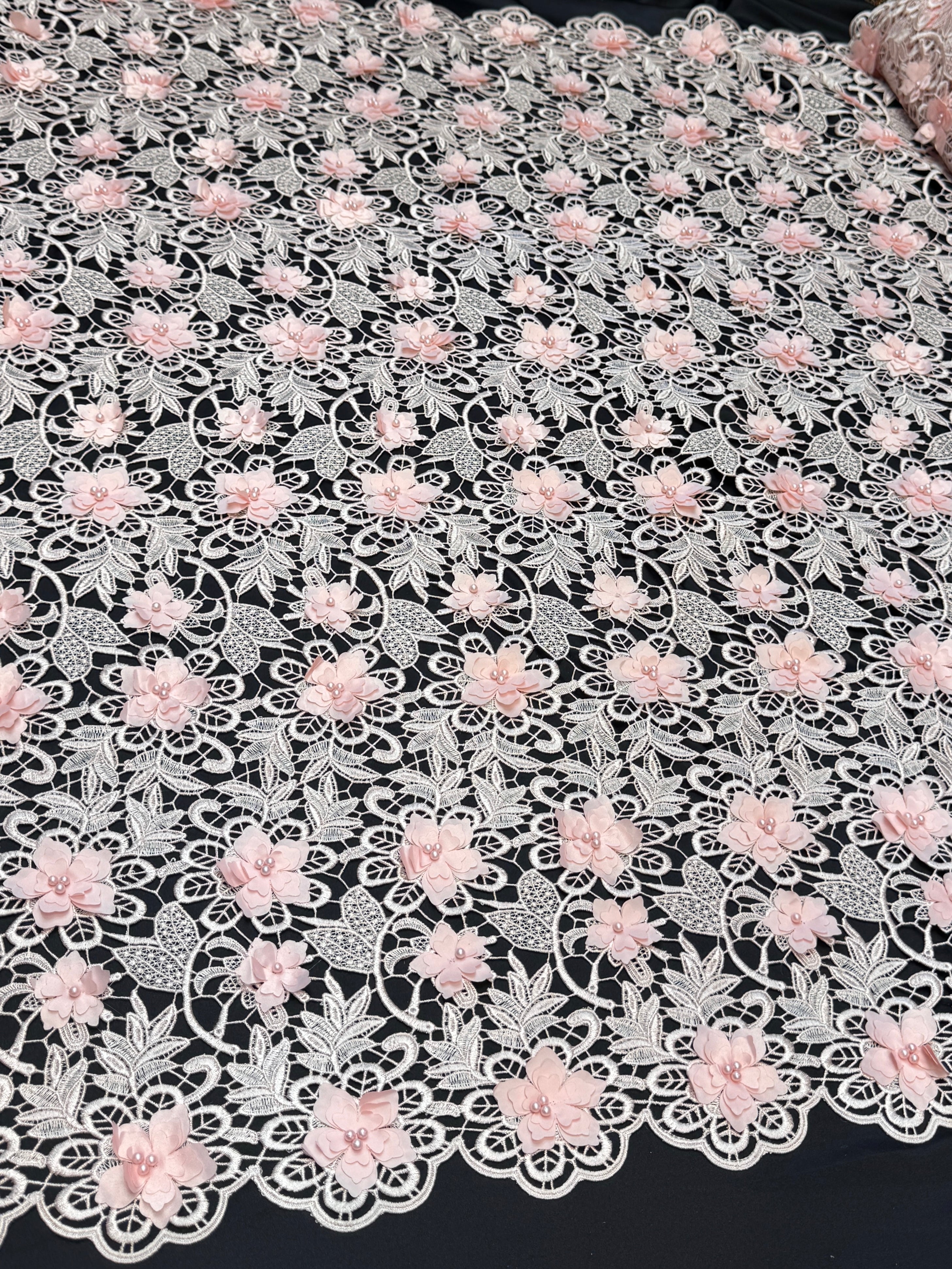 Powder Pink 3D Blossom Beaded Embroidered Lace, Beaded Embroidered Lace, 3D Blossom Lace, Floral Beaded Lace, Couture Lace Fabric, Bridal Lace Fabric, Wedding Dress Lace