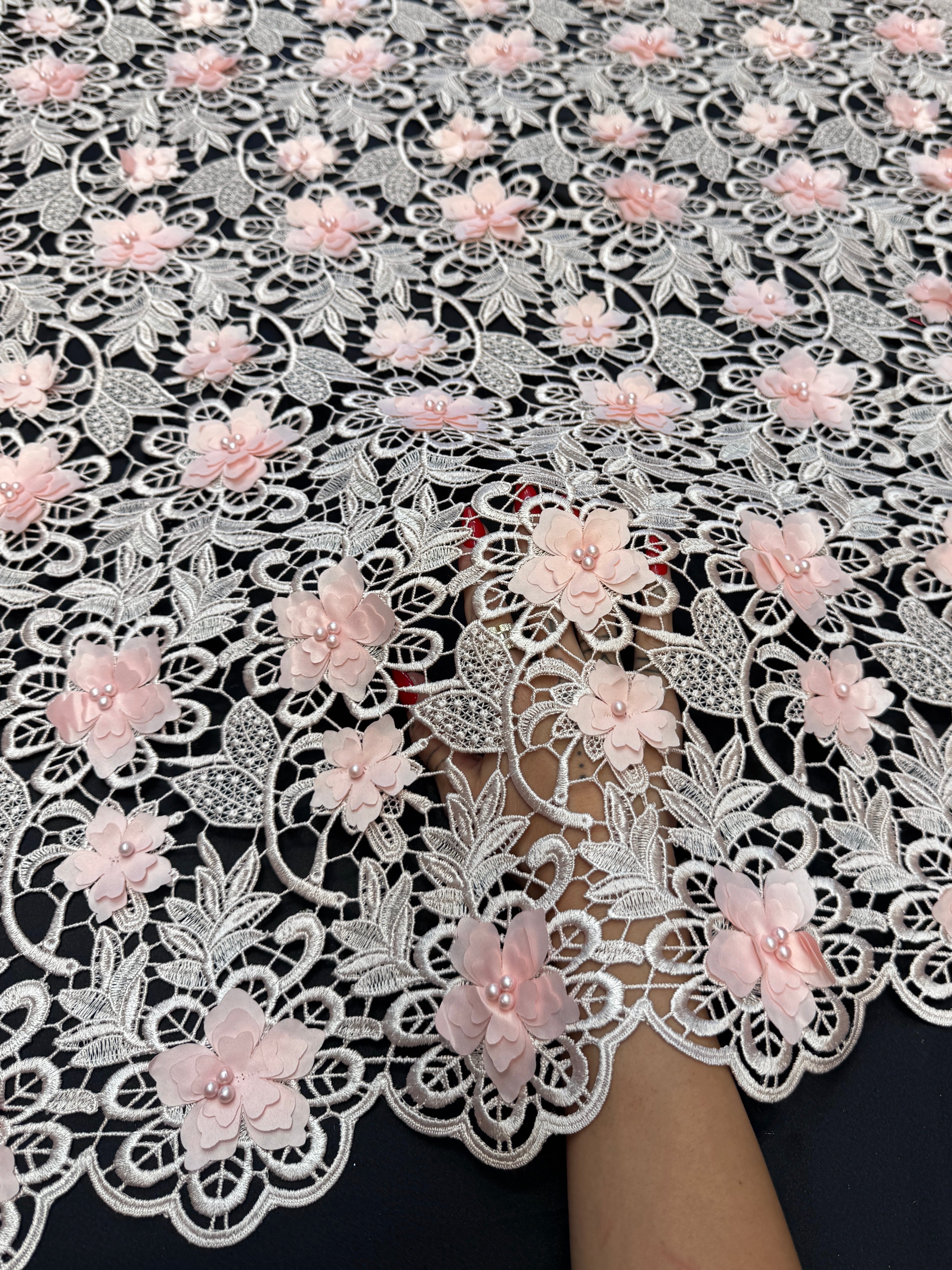 Powder Pink 3D Blossom Beaded Embroidered Lace, Kiki Sewing Store, Kiki Luxury Fabric, Cheap Fabric Store, Kiki Textiles, Kiki Textile by the Yard, Kiki Textile USA