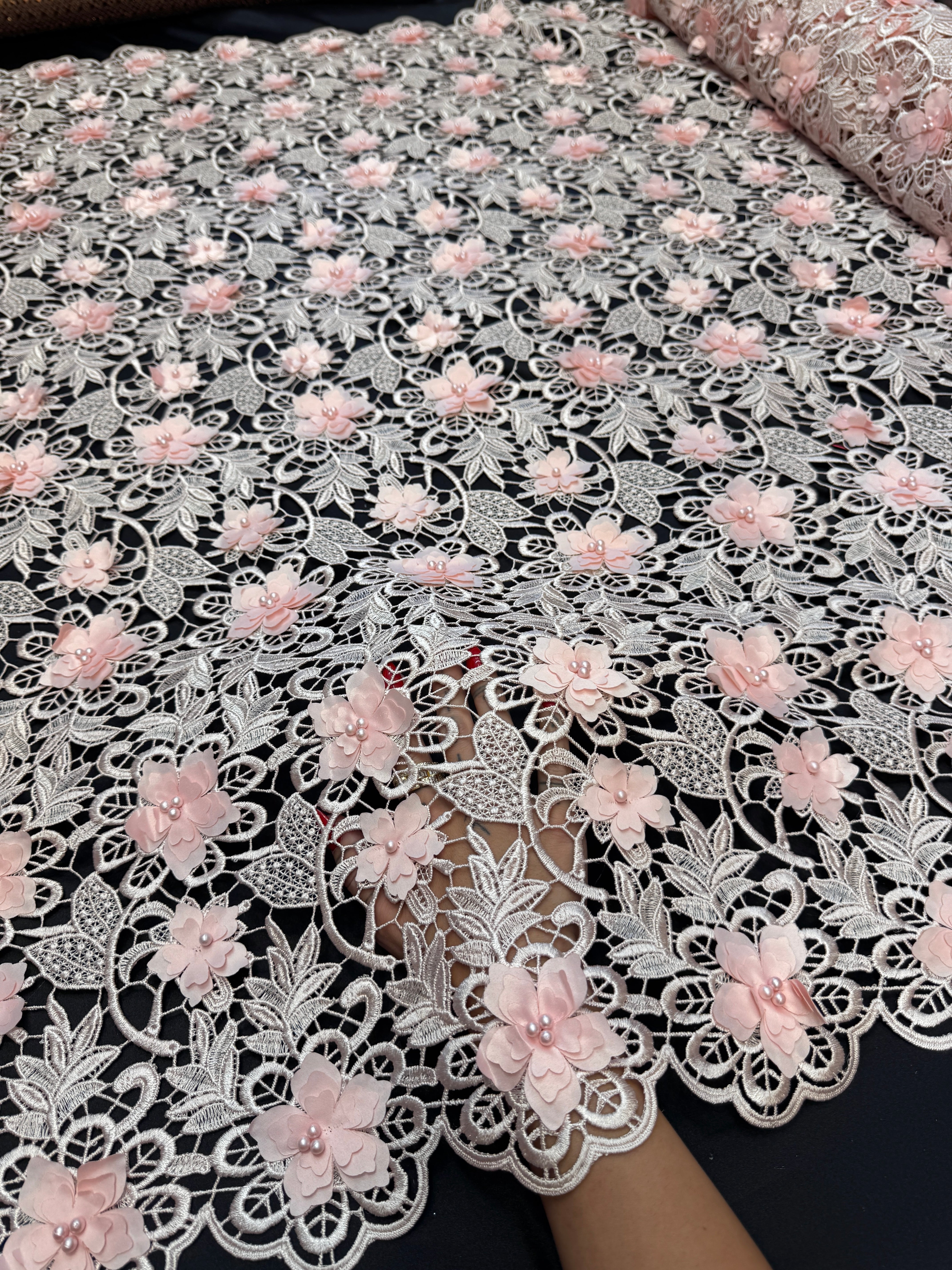 Powder Pink 3D Blossom Beaded Embroidered Lace, Kiki Sewing Store, Kiki Luxury Fabric, Cheap Fabric Store, Kiki Textiles, Kiki Textile by the Yard, Kiki Textile USA