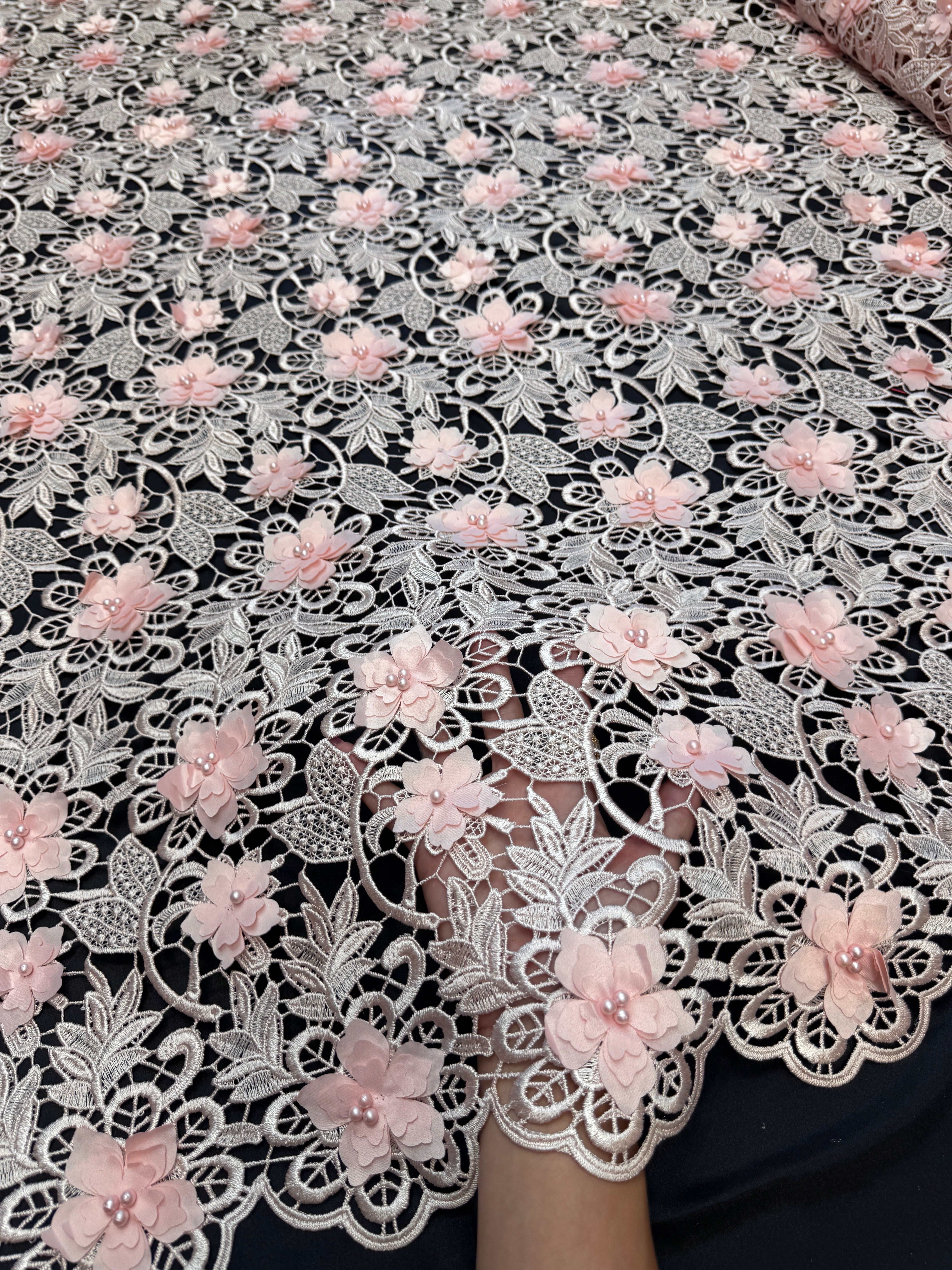 Powder Pink 3D Blossom Beaded Embroidered Lace, Kiki Sewing Store, Kiki Luxury Fabric, Cheap Fabric Store, Kiki Textiles, Kiki Textile by the Yard, Kiki Textile USA