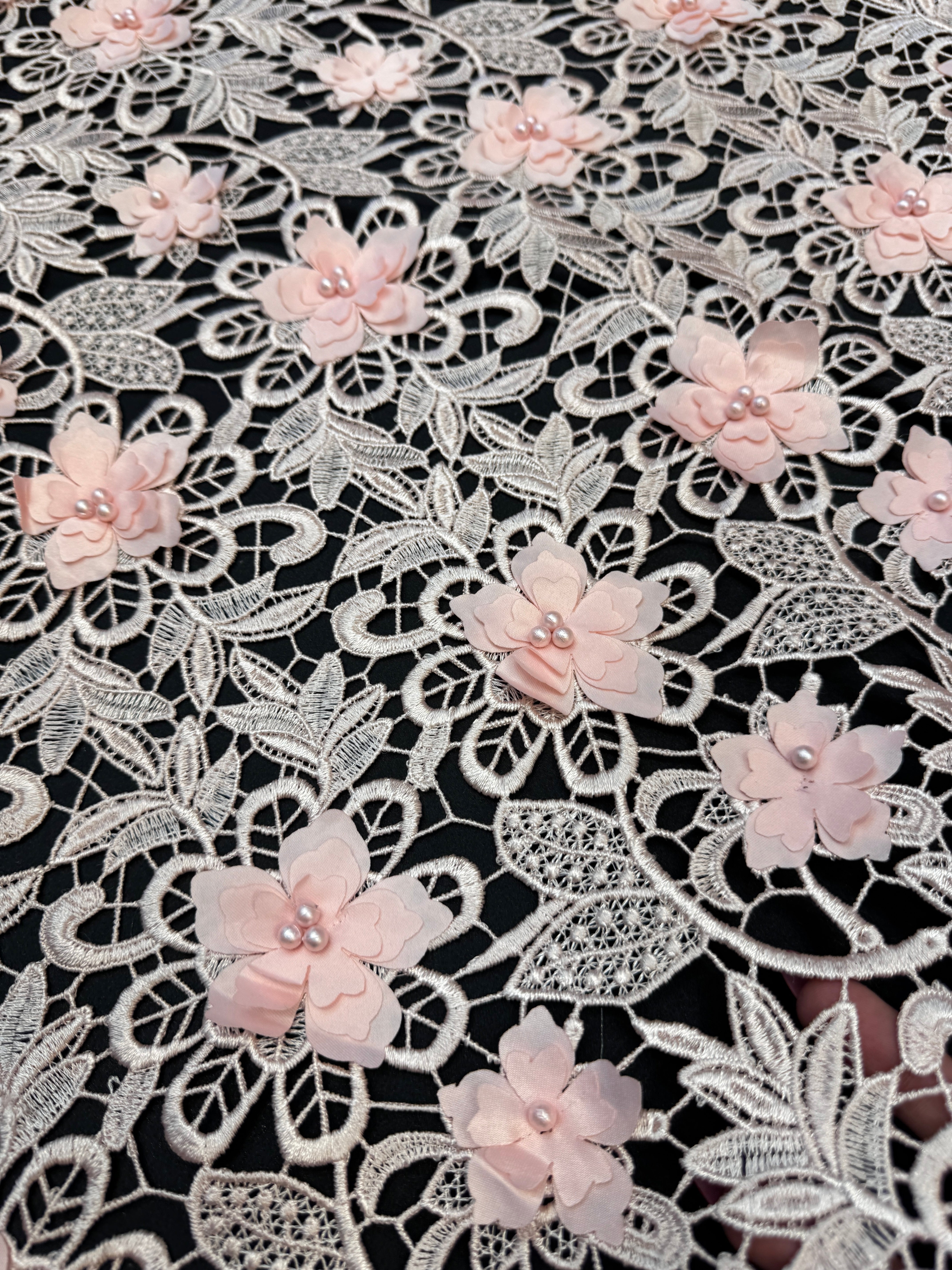 Powder Pink 3D Blossom Beaded Embroidered Lace, Kiki Sewing Store, Kiki Luxury Fabric, Cheap Fabric Store, Kiki Textiles, Kiki Textile by the Yard, Kiki Textile USA
