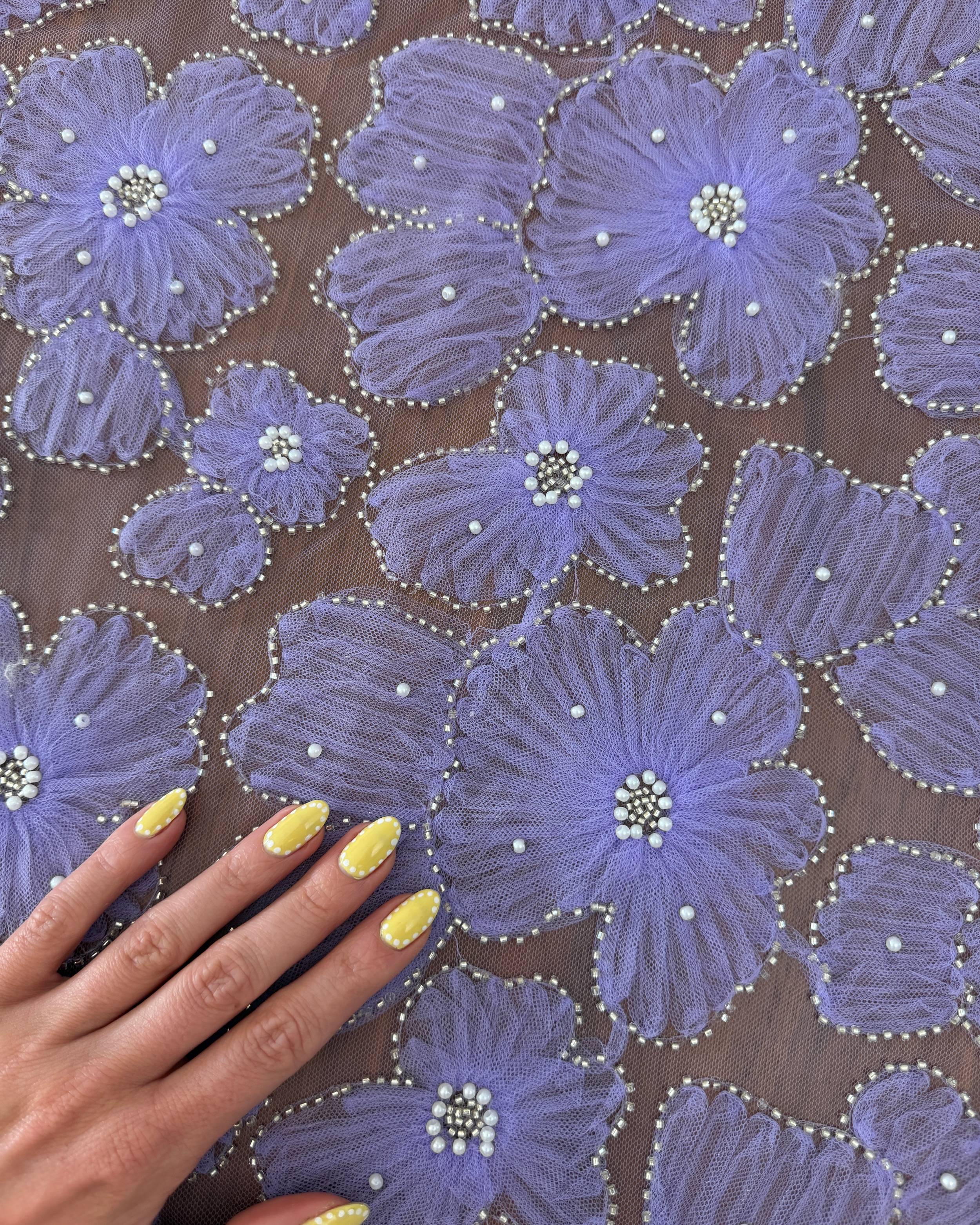 Lavender Floral Tulle Beaded Lace Mesh, Kiki Sewing Store, Kiki Luxury Fabric, Cheap Fabric Store, Kiki Textiles, Kiki Textile by the Yard, Kiki Textile USA