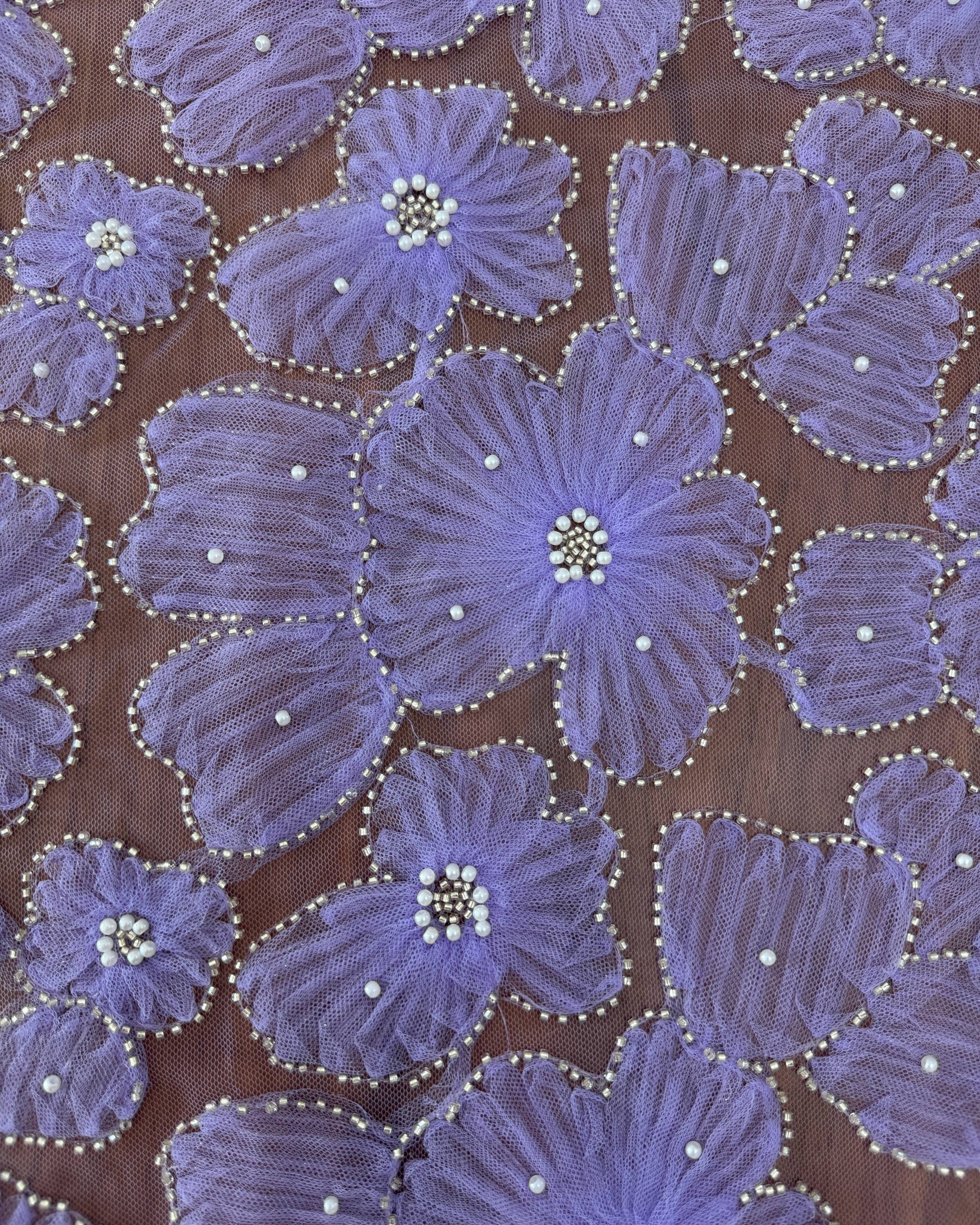 Lavender Floral Tulle Beaded Lace Mesh, Kiki Sewing Store, Kiki Luxury Fabric, Cheap Fabric Store, Kiki Textiles, Kiki Textile by the Yard, Kiki Textile USA