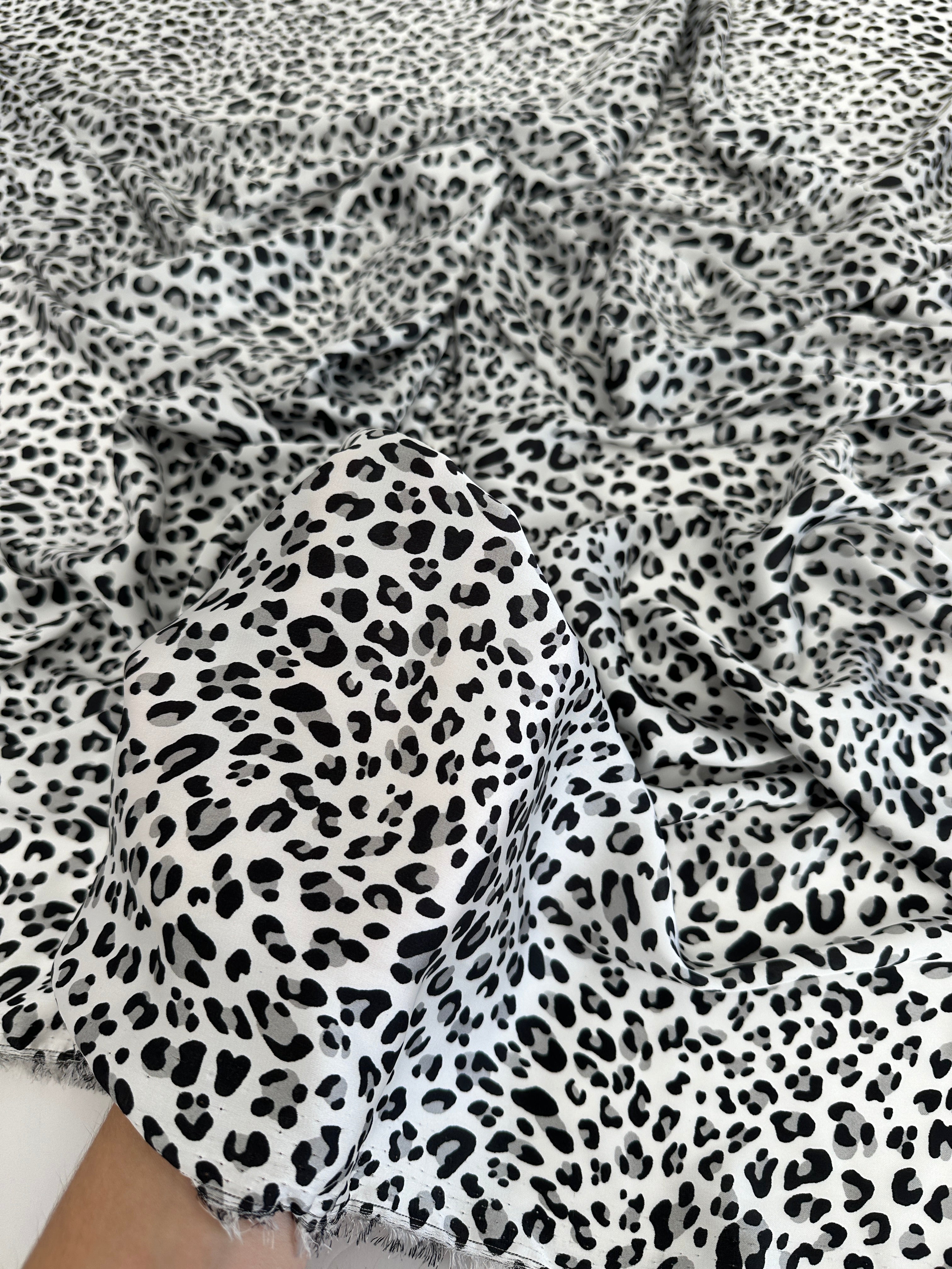 Black/White Leopard Print Satin, Shop Fabrics Online, Sewing, Fabric Store, Sewing Store, Cheap Fabric Store, Kiki Textiles, Textile by the Yard