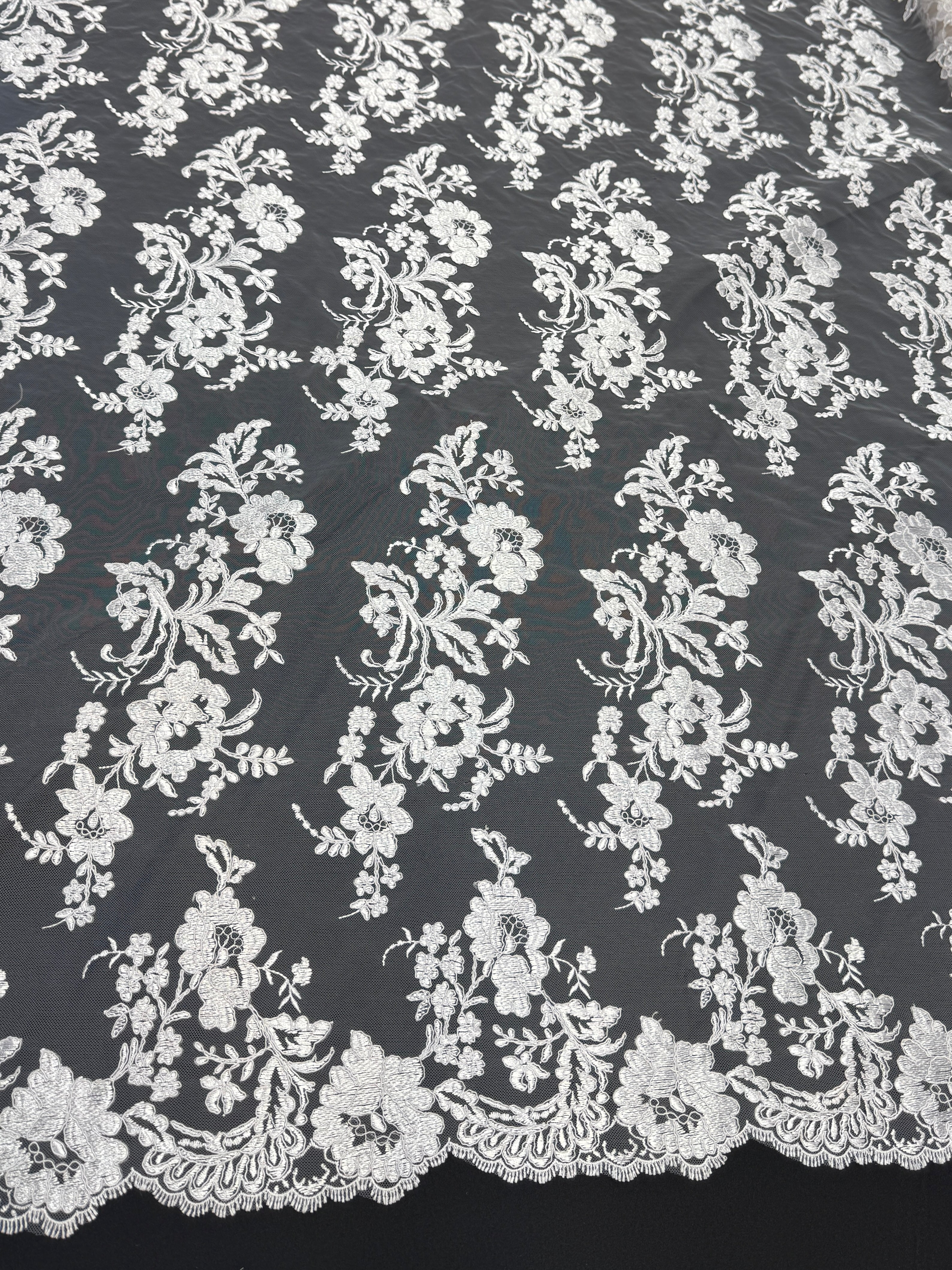 White Romantic Bloom Embroidered Mesh Lace, Romantic Lace Fabric, Sheer Embroidered Lace, Bloom Lace Fabric, Bridal Lace Fabric, Wedding Dress Lace