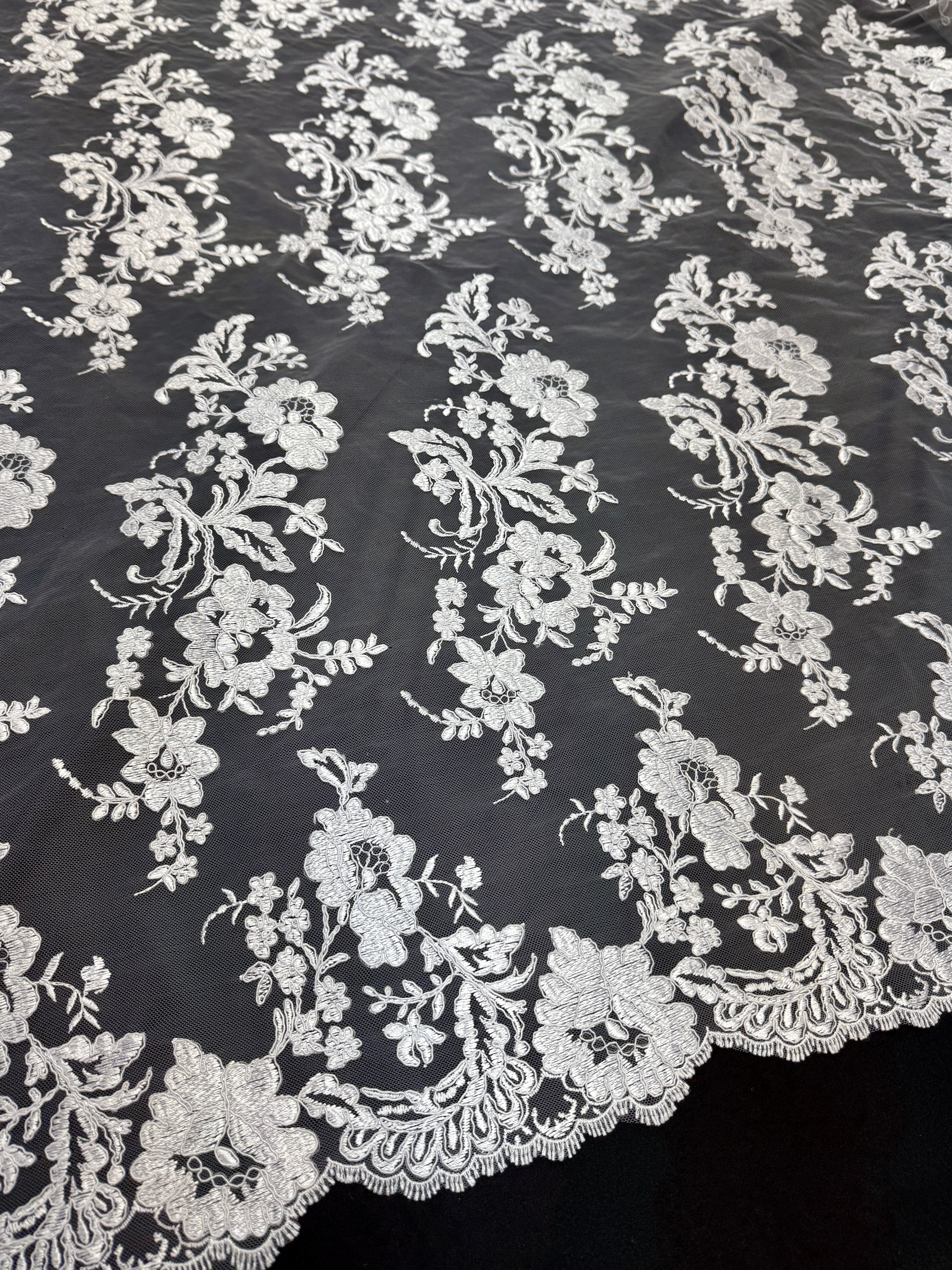 White Romantic Bloom Embroidered Mesh Lace, Romantic Lace Fabric, Sheer Embroidered Lace, Bloom Lace Fabric, Bridal Lace Fabric, Wedding Dress Lace