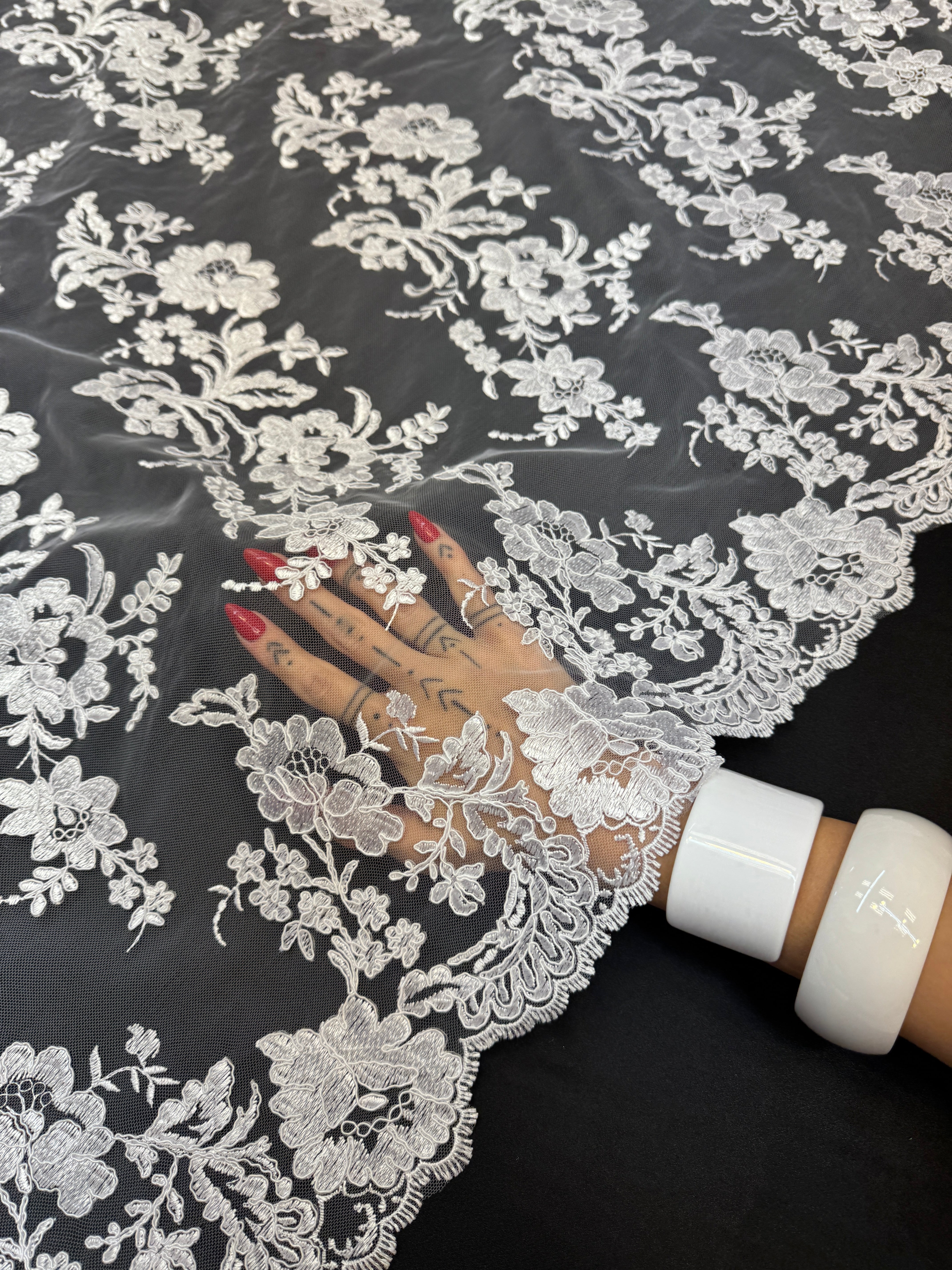 White Romantic Bloom Embroidered Mesh Lace, Kiki Sewing Store, Kiki Luxury Fabric, Cheap Fabric Store, Kiki Textiles, Kiki Textile by the Yard, Kiki Textile USA