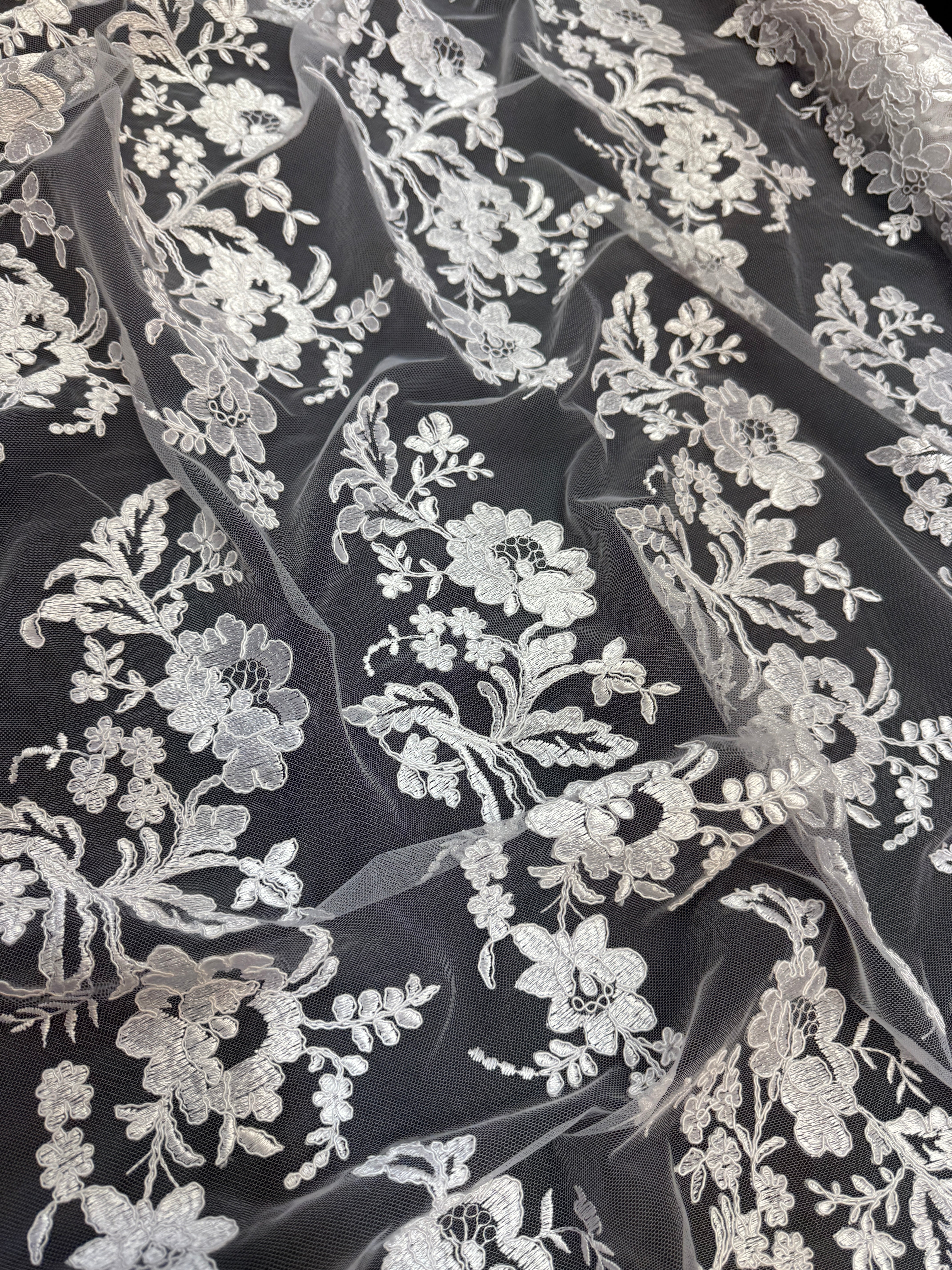 White Romantic Bloom Embroidered Mesh Lace, Romantic Lace Fabric, Sheer Embroidered Lace, Bloom Lace Fabric, Bridal Lace Fabric, Wedding Dress Lace