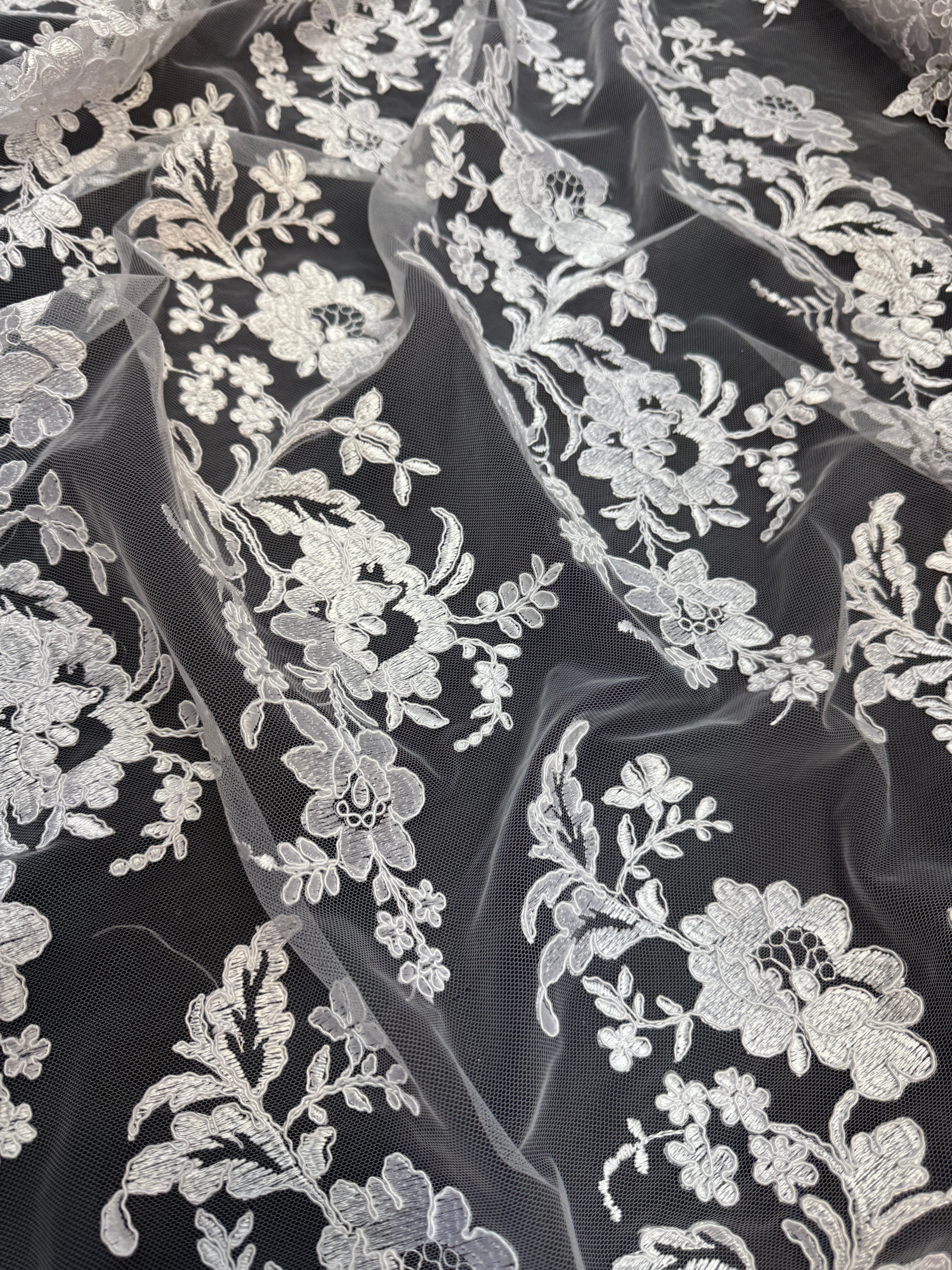 Ivory Romantic Bloom Embroidered Mesh Lace, Romantic Lace Fabric, Sheer Embroidered Lace, Bloom Lace Fabric, Bridal Lace Fabric, Wedding Dress Lace