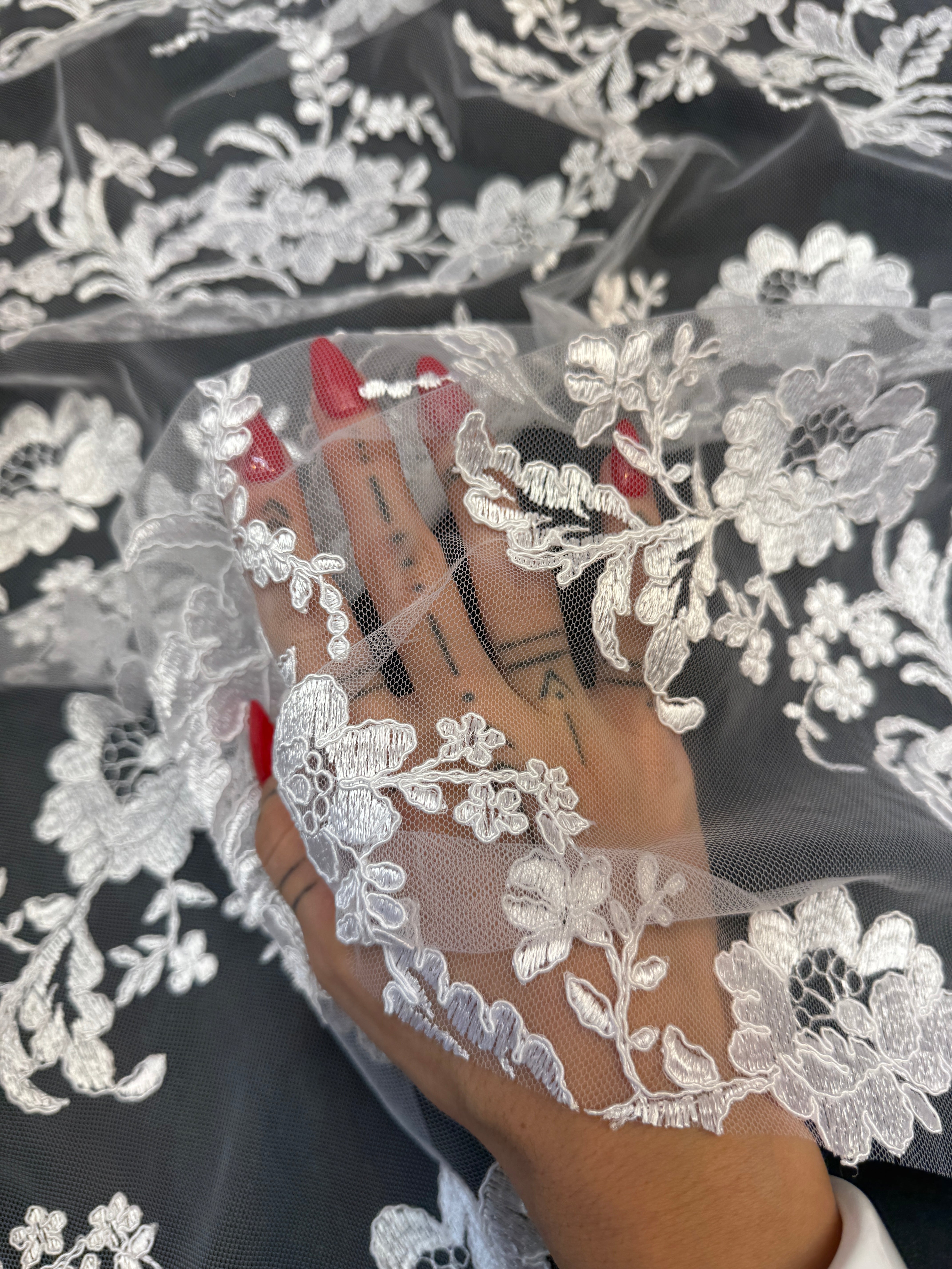 White Romantic Bloom Embroidered Mesh Lace, Kiki Sewing Store, Kiki Luxury Fabric, Cheap Fabric Store, Kiki Textiles, Kiki Textile by the Yard, Kiki Textile USA