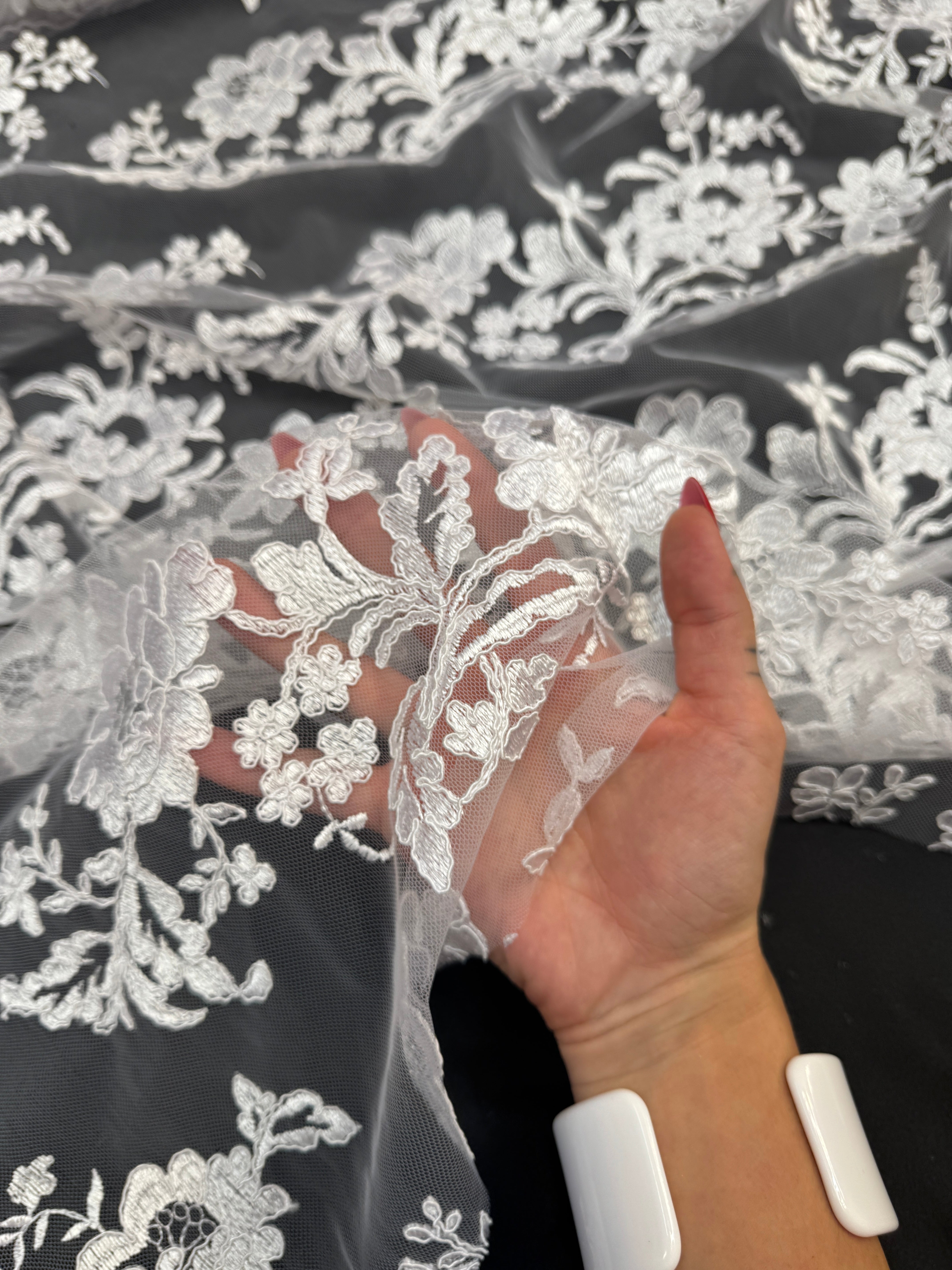 White Romantic Bloom Embroidered Mesh Lace