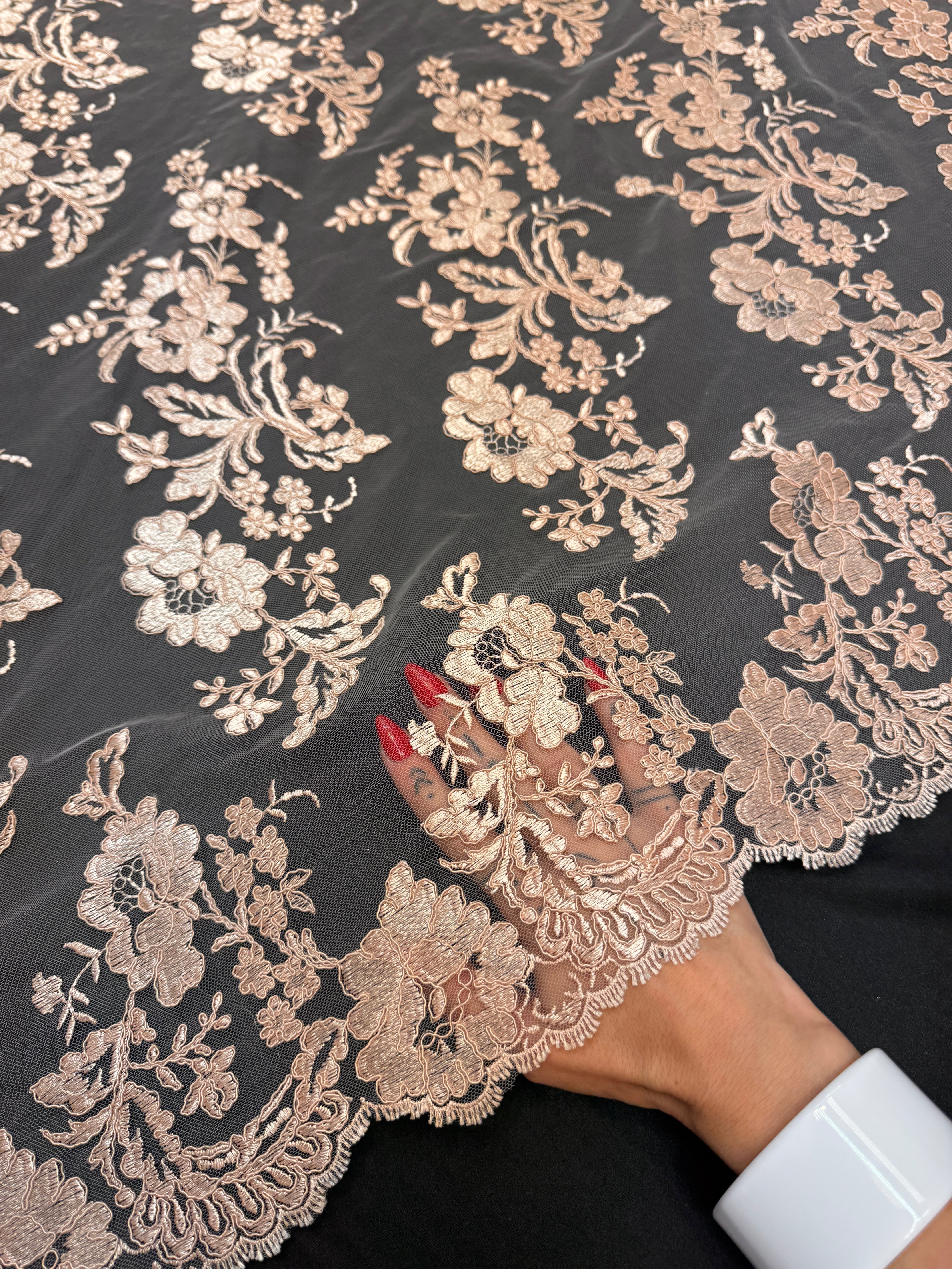 Blush Champagne Romantic Bloom Embroidered Mesh Lace, Kiki Sewing Store, Kiki Luxury Fabric, Cheap Fabric Store, Kiki Textiles, Kiki Textile by the Yard, Kiki Textile USA