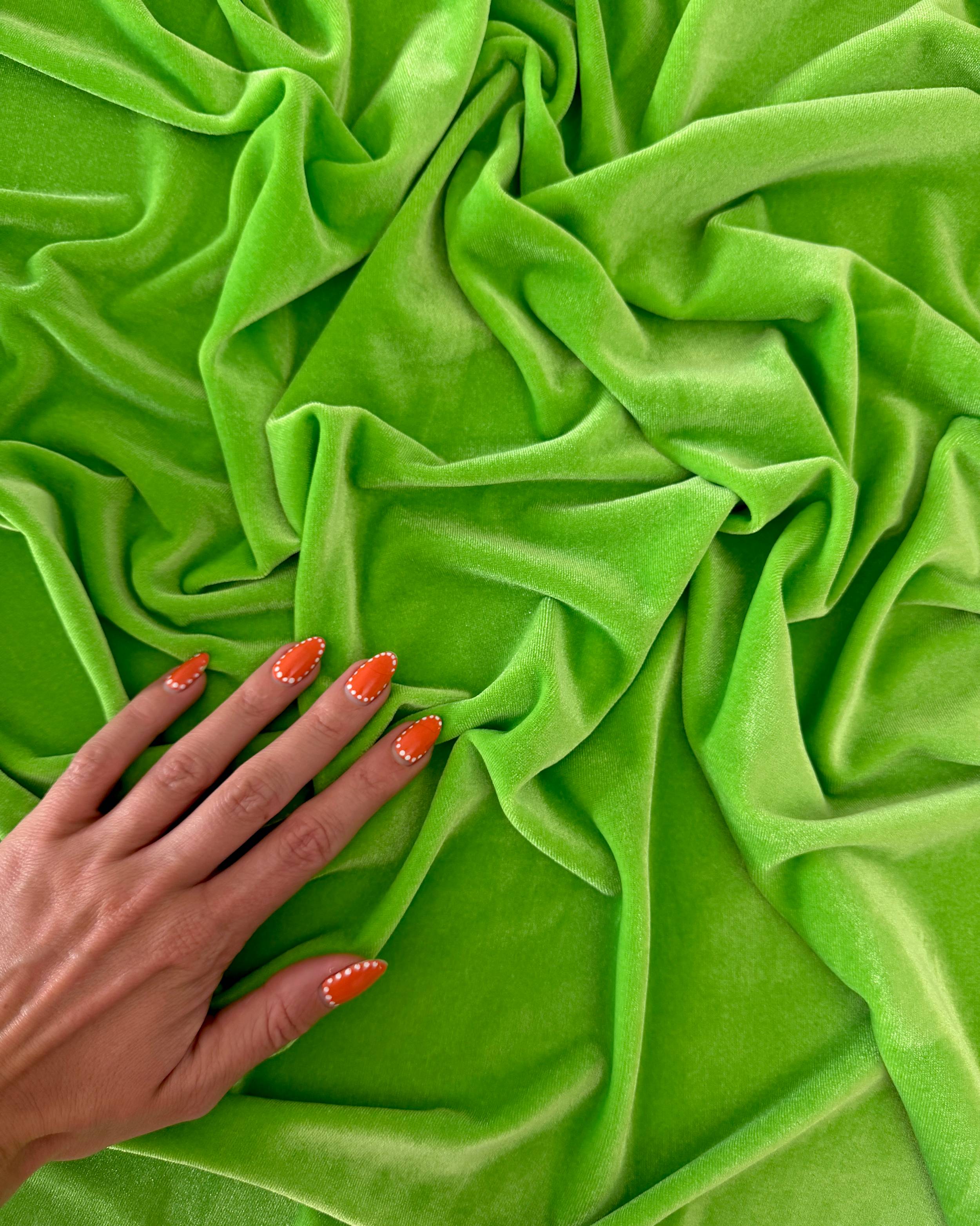 Neon Green Stretch Velvet, Kiki Sewing Store, Kiki Luxury Fabric, Cheap Fabric Store, Kiki Textiles, Kiki Textile by the Yard, Kiki Textile USA