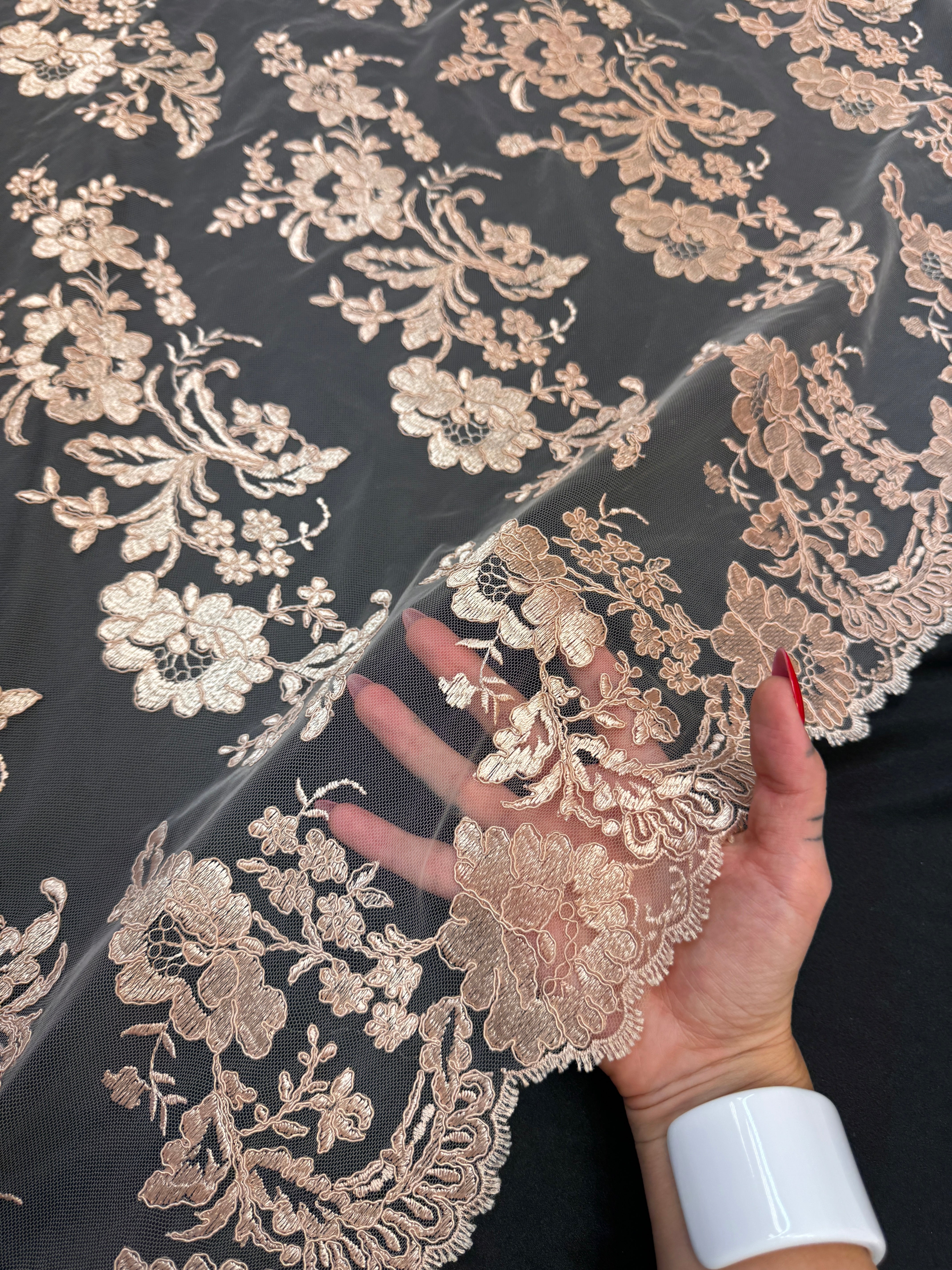 Blush Champagne Romantic Bloom Embroidered Mesh Lace, Kiki Sewing Store, Kiki Luxury Fabric, Cheap Fabric Store, Kiki Textiles, Kiki Textile by the Yard, Kiki Textile USA