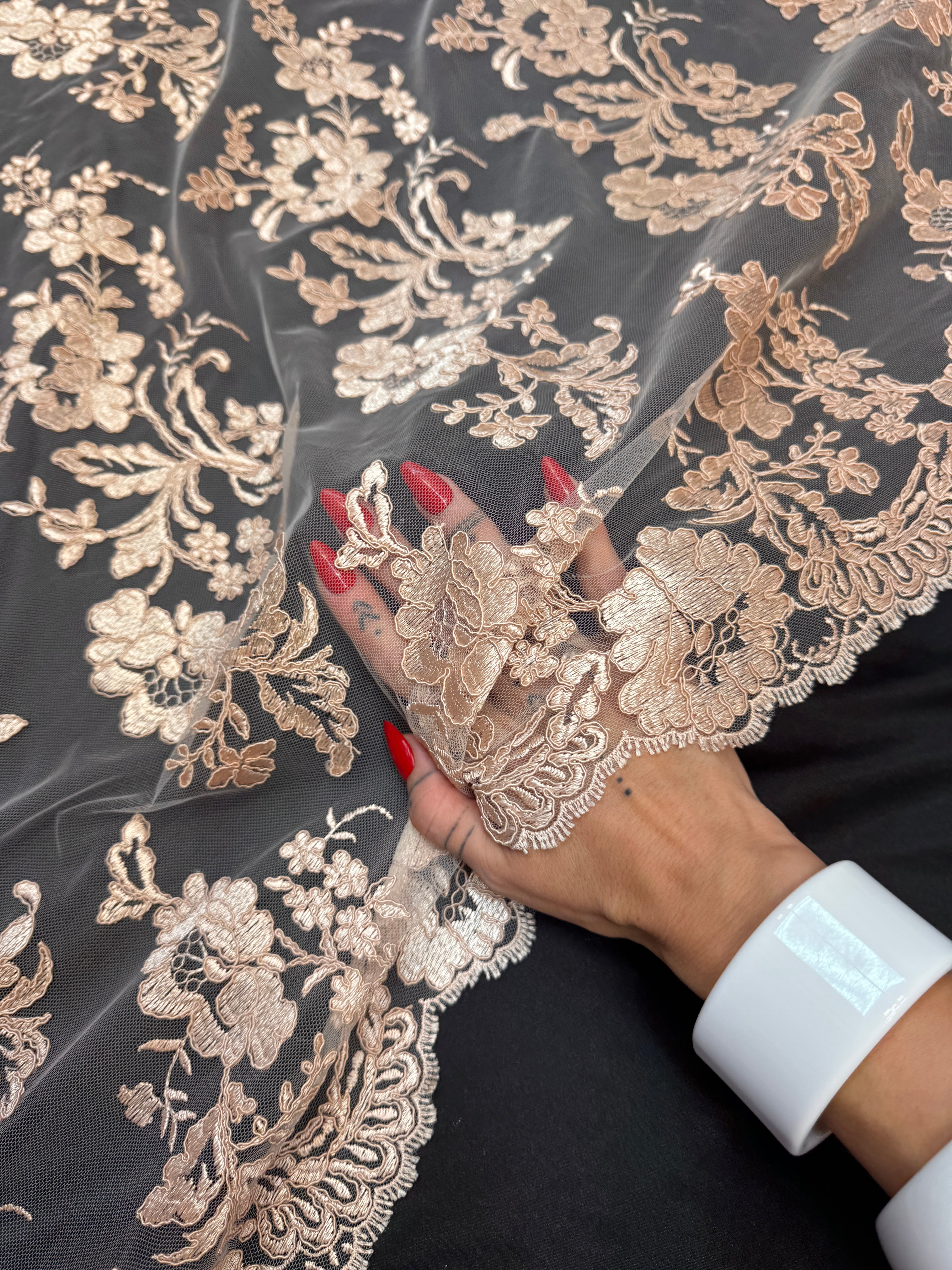 Blush Champagne Romantic Bloom Embroidered Mesh Lace, Kiki Sewing Store, Kiki Luxury Fabric, Cheap Fabric Store, Kiki Textiles, Kiki Textile by the Yard, Kiki Textile USA