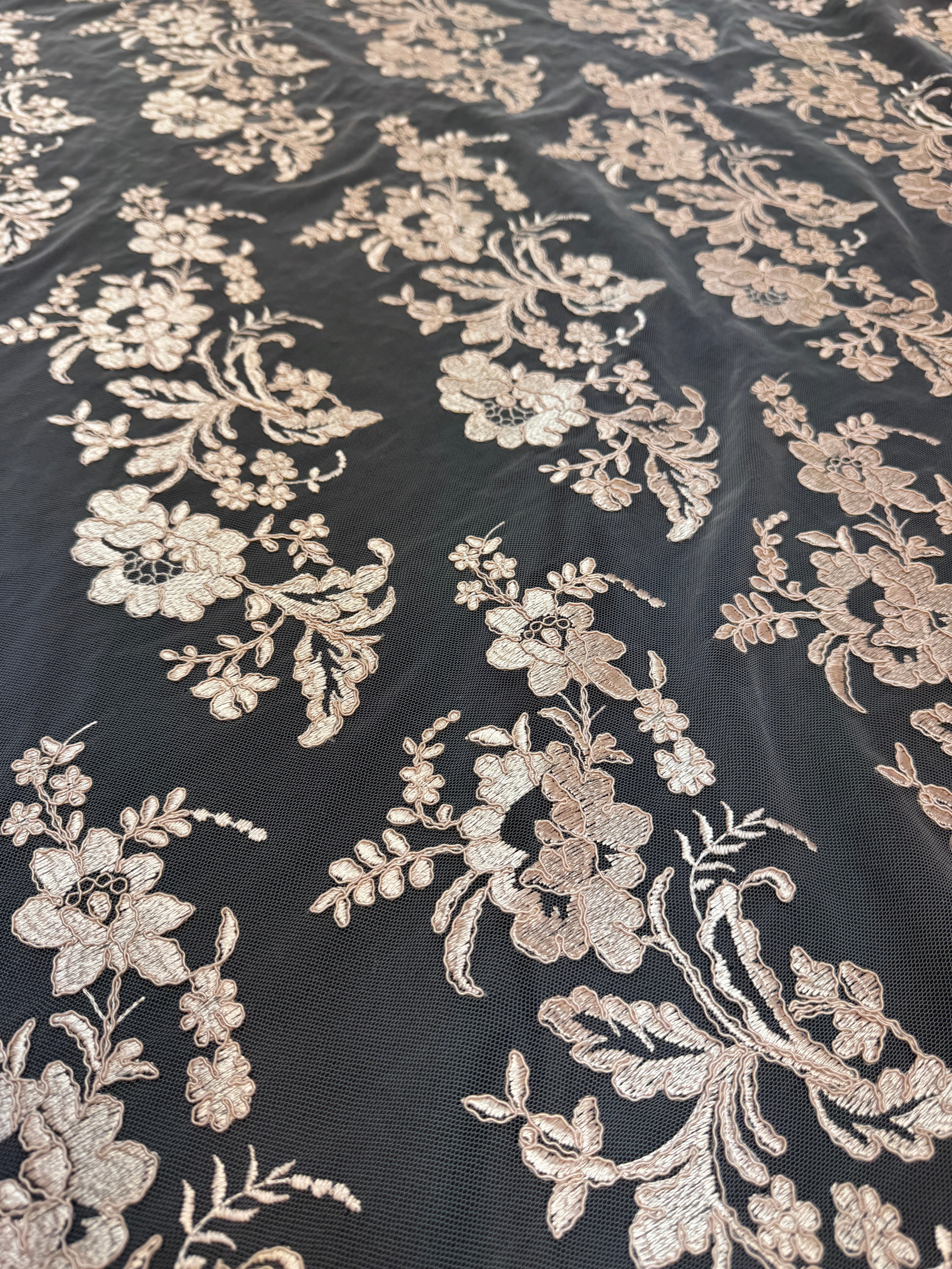 Blush Champagne Romantic Bloom Embroidered Mesh Lace, Romantic Lace Fabric, Sheer Embroidered Lace, Bloom Lace Fabric, Bridal Lace Fabric, Wedding Dress Lace