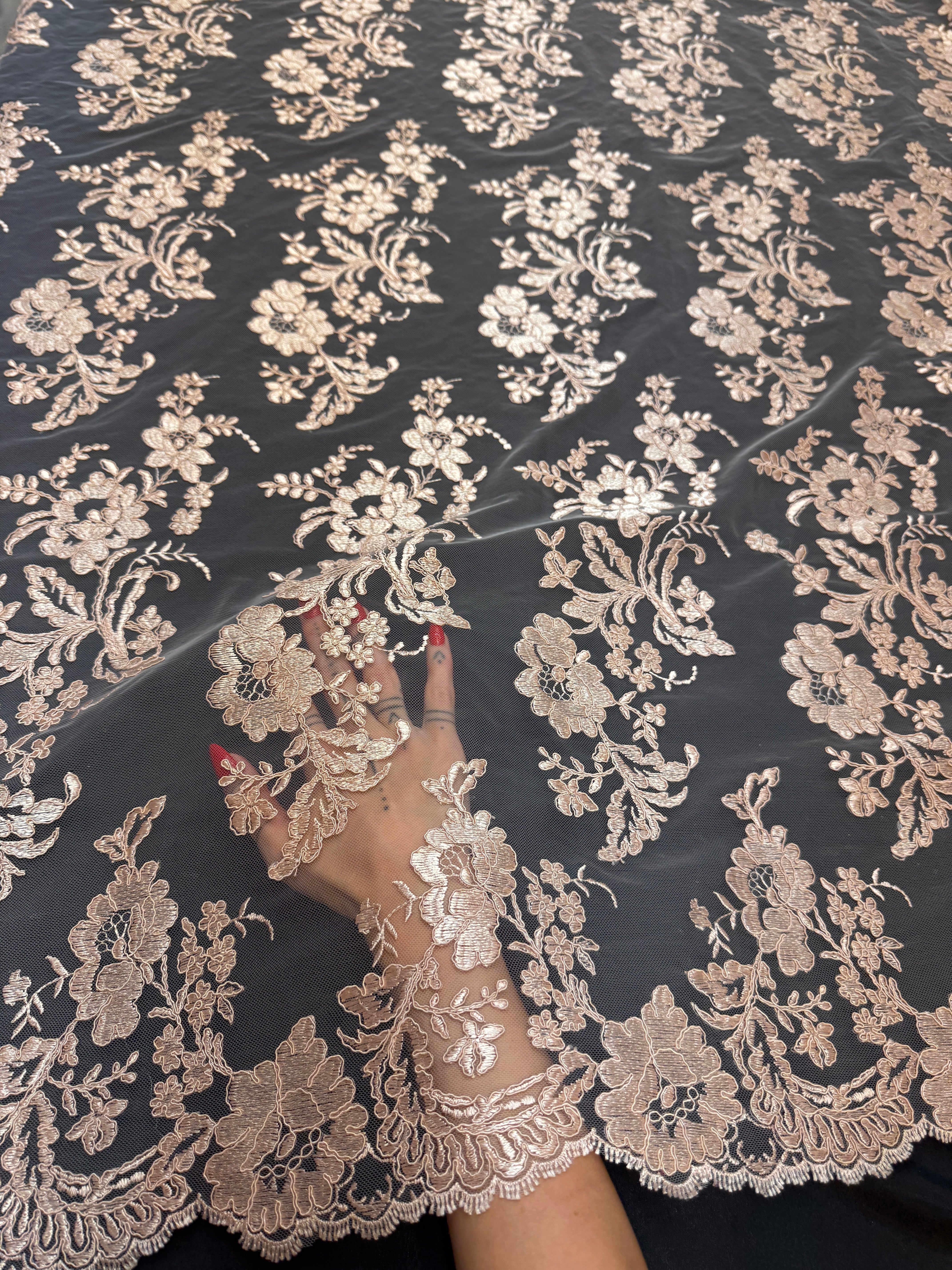 Blush Champagne Romantic Bloom Embroidered Mesh Lace, Romantic Lace Fabric, Sheer Embroidered Lace, Bloom Lace Fabric, Bridal Lace Fabric, Wedding Dress Lace