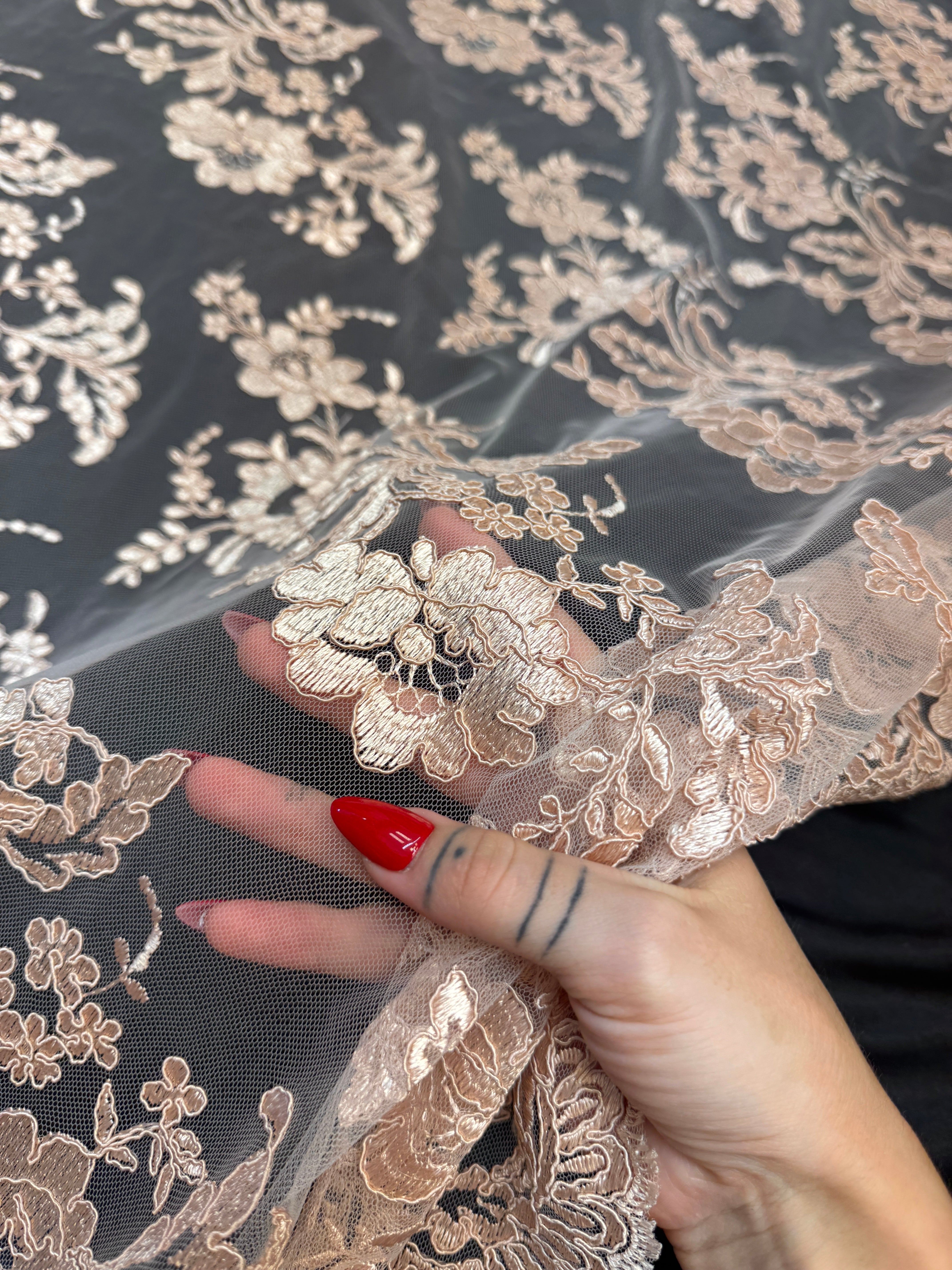 Blush Champagne Romantic Bloom Embroidered Mesh Lace, Romantic Lace Fabric, Sheer Embroidered Lace, Bloom Lace Fabric, Bridal Lace Fabric, Wedding Dress Lace