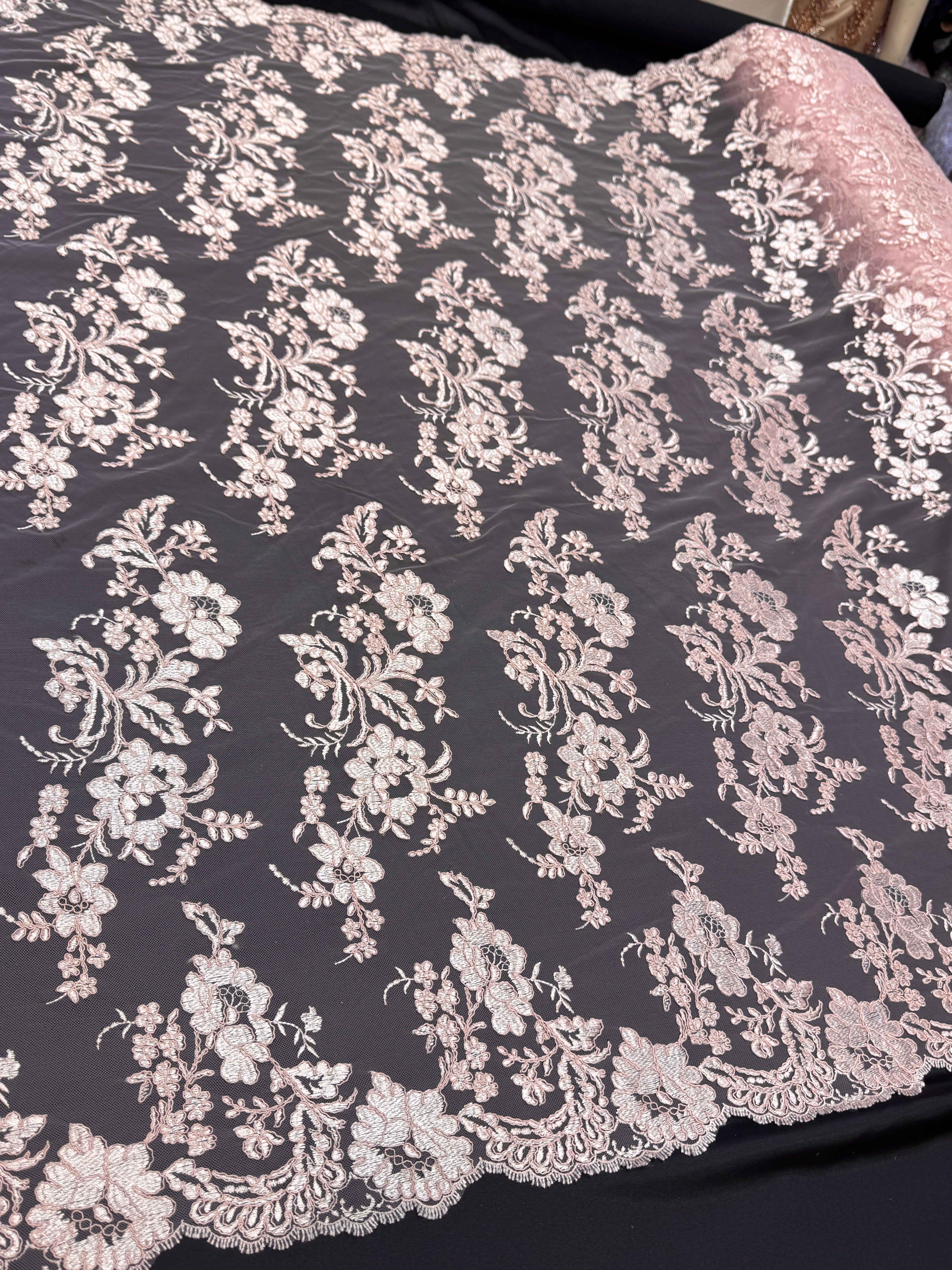 Blush Pink Romantic Bloom Embroidered Mesh Lace, Romantic Lace Fabric, Sheer Embroidered Lace, Bloom Lace Fabric, Bridal Lace Fabric, Wedding Dress Lace