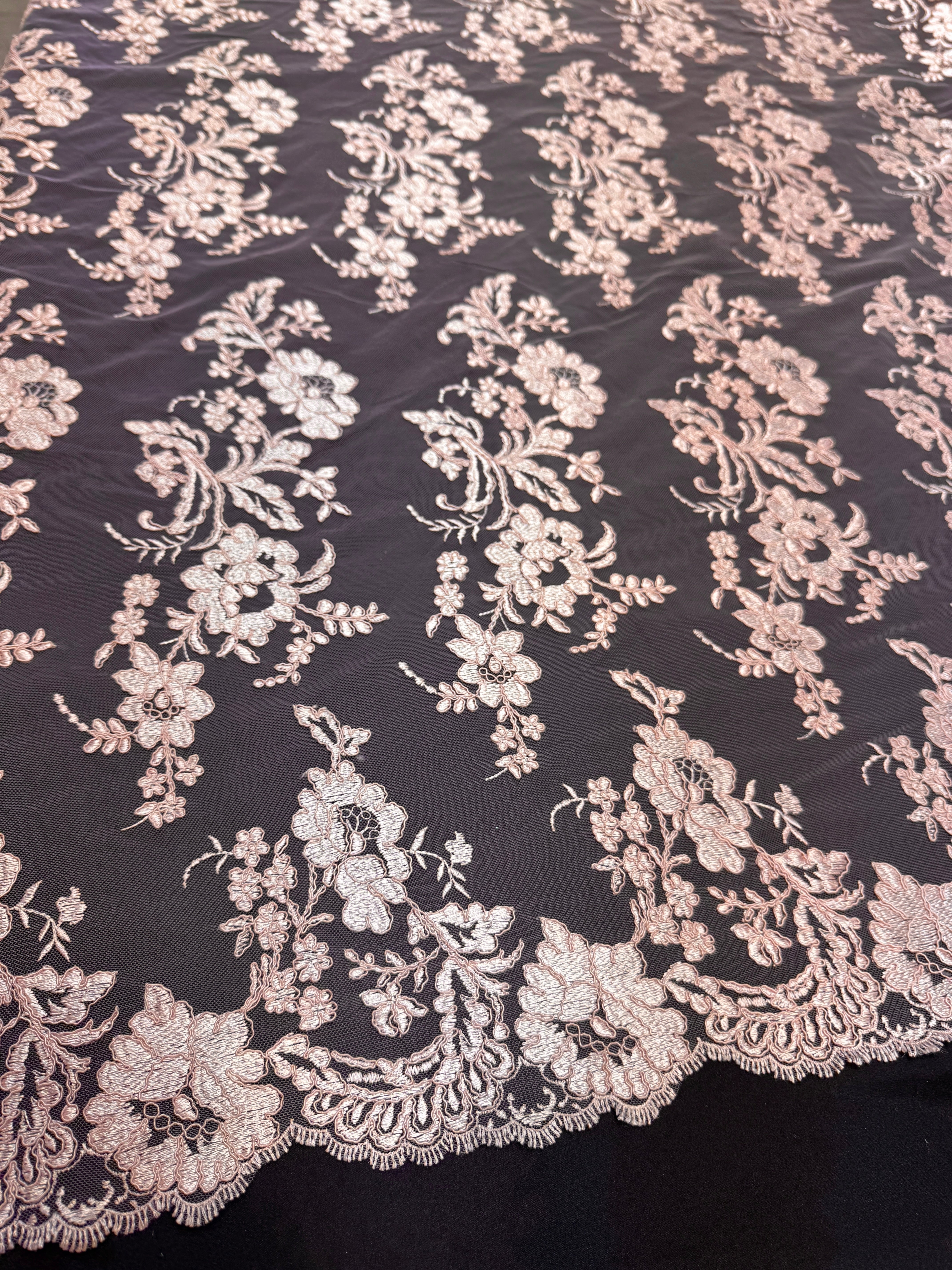 Blush Pink Romantic Bloom Embroidered Mesh Lace, Romantic Lace Fabric, Sheer Embroidered Lace, Bloom Lace Fabric, Bridal Lace Fabric, Wedding Dress Lace