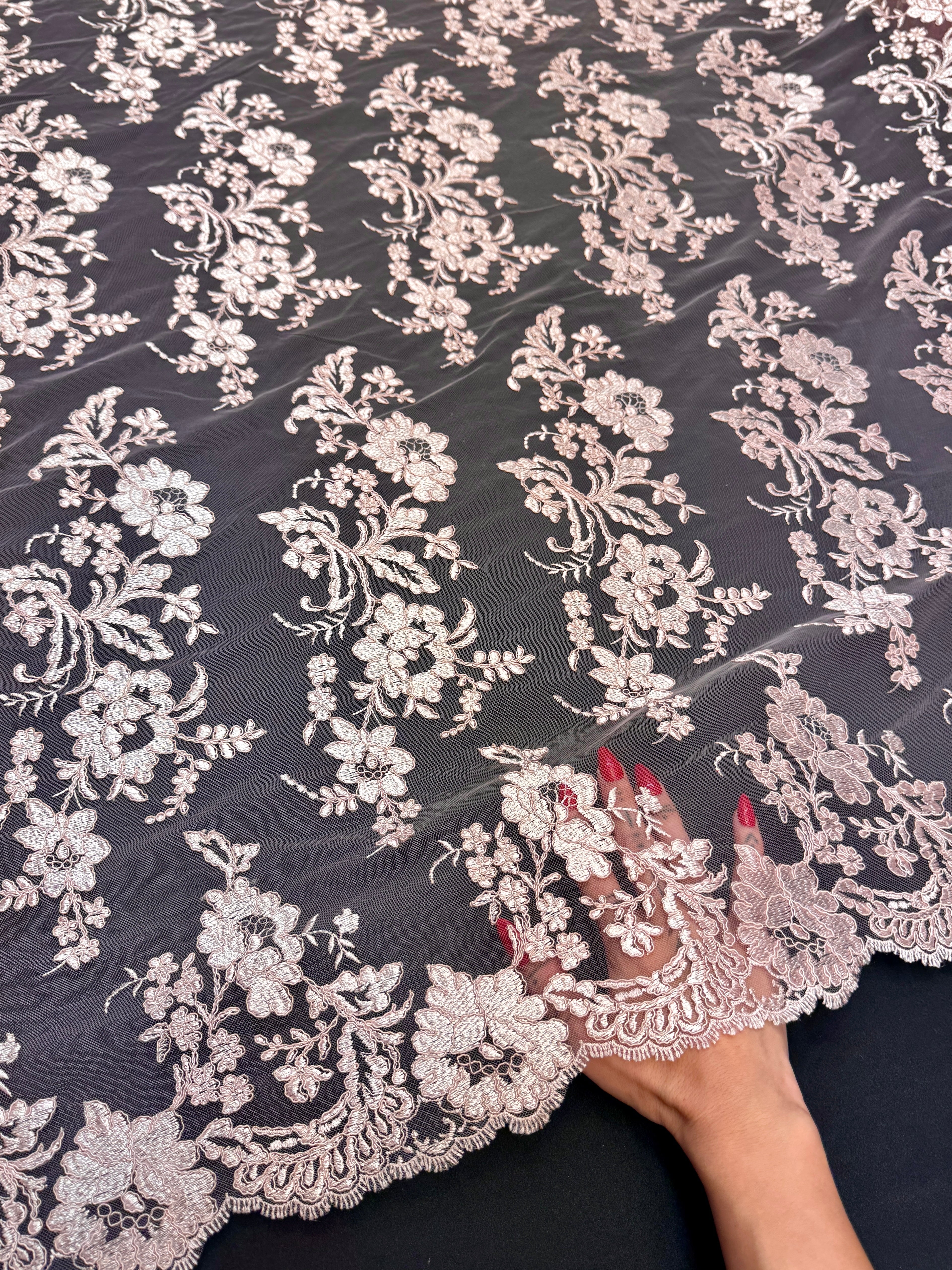 Blush Pink Romantic Bloom Embroidered Mesh Lace, Kiki Sewing Store, Kiki Luxury Fabric, Cheap Fabric Store, Kiki Textiles, Kiki Textile by the Yard, Kiki Textile USA