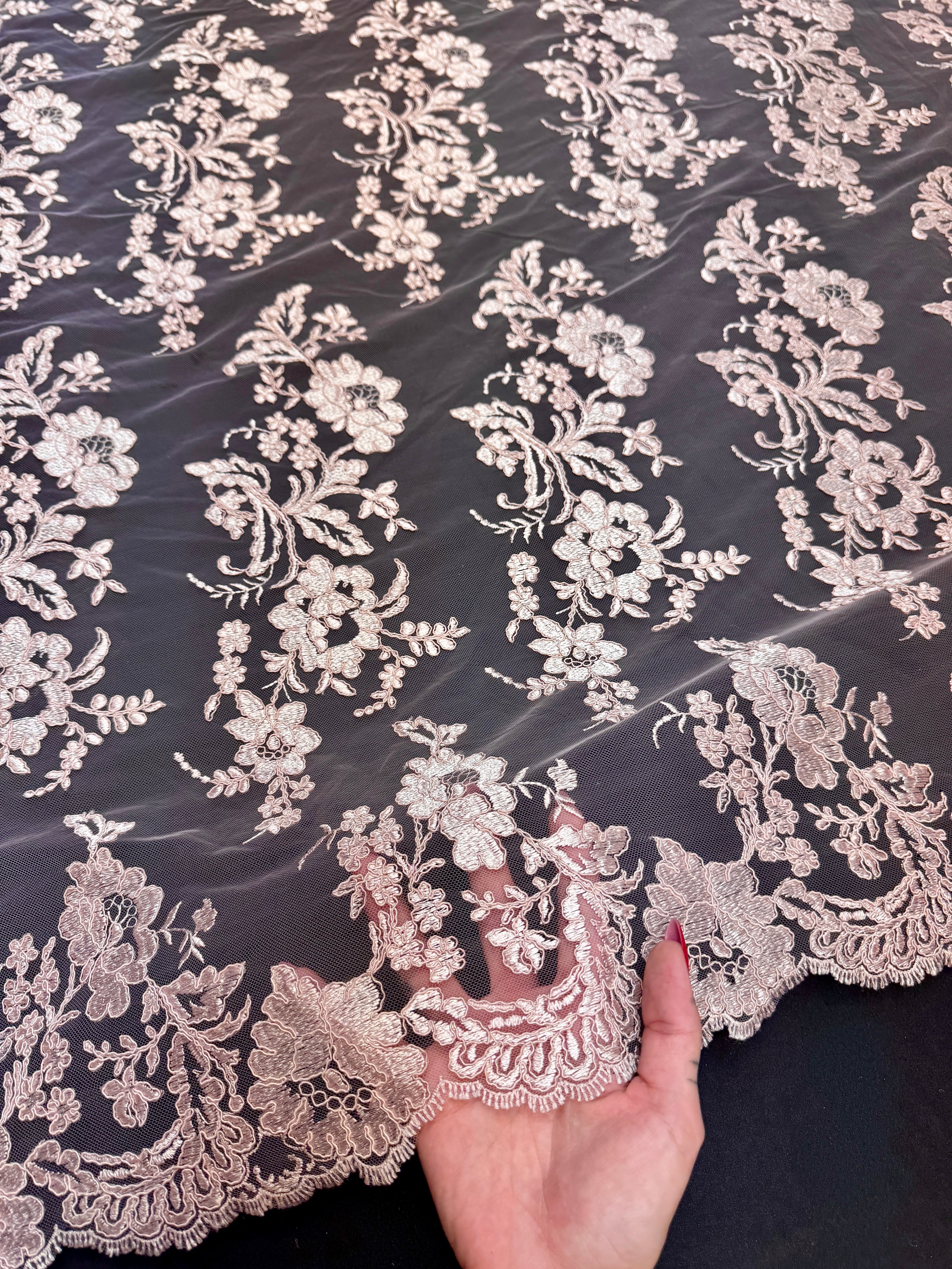 Blush Pink Romantic Bloom Embroidered Mesh Lace, Kiki Sewing Store, Kiki Luxury Fabric, Cheap Fabric Store, Kiki Textiles, Kiki Textile by the Yard, Kiki Textile USA