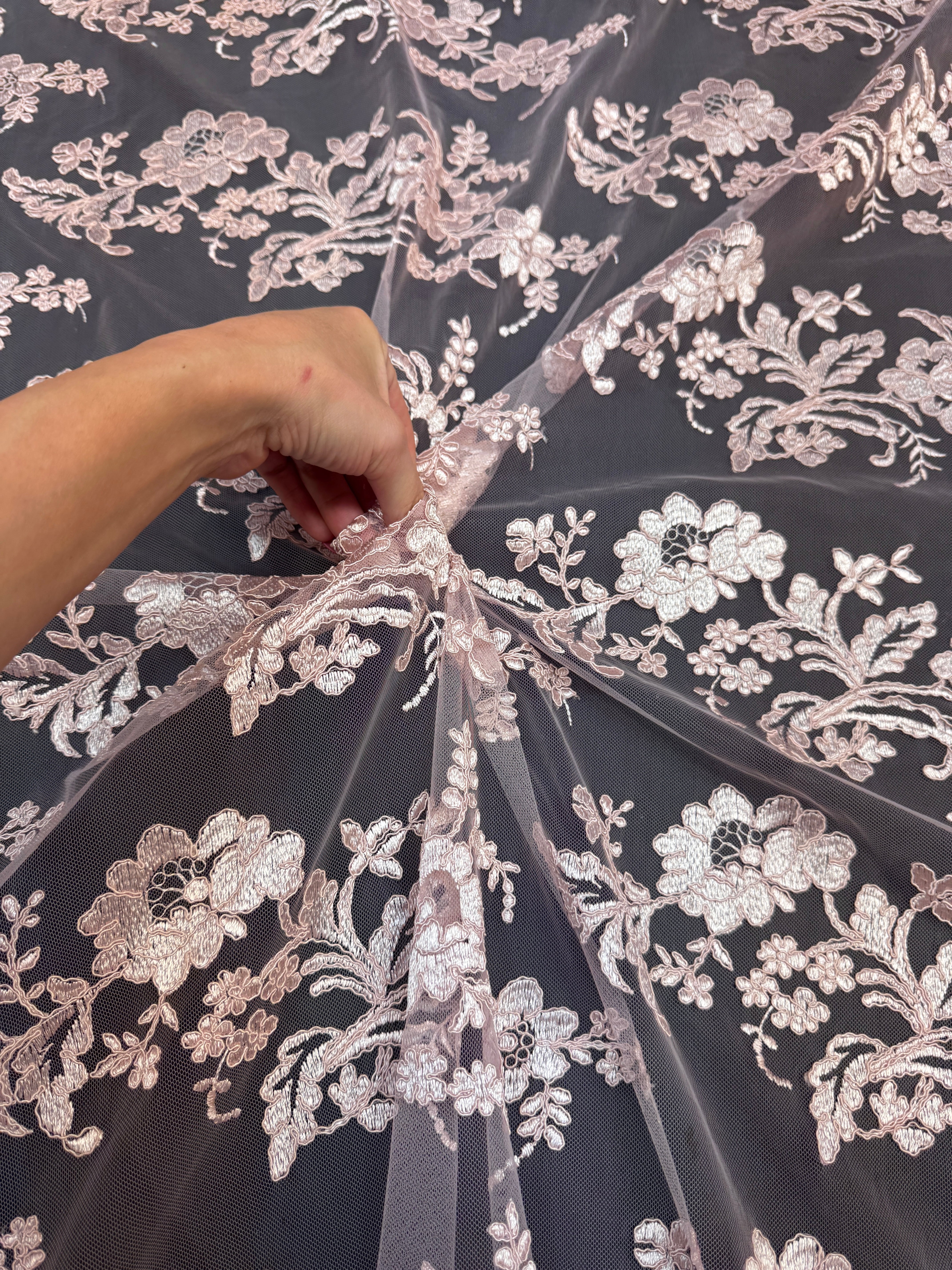 Blush Pink Romantic Bloom Embroidered Mesh Lace, Kiki Sewing Store, Kiki Luxury Fabric, Cheap Fabric Store, Kiki Textiles, Kiki Textile by the Yard, Kiki Textile USA
