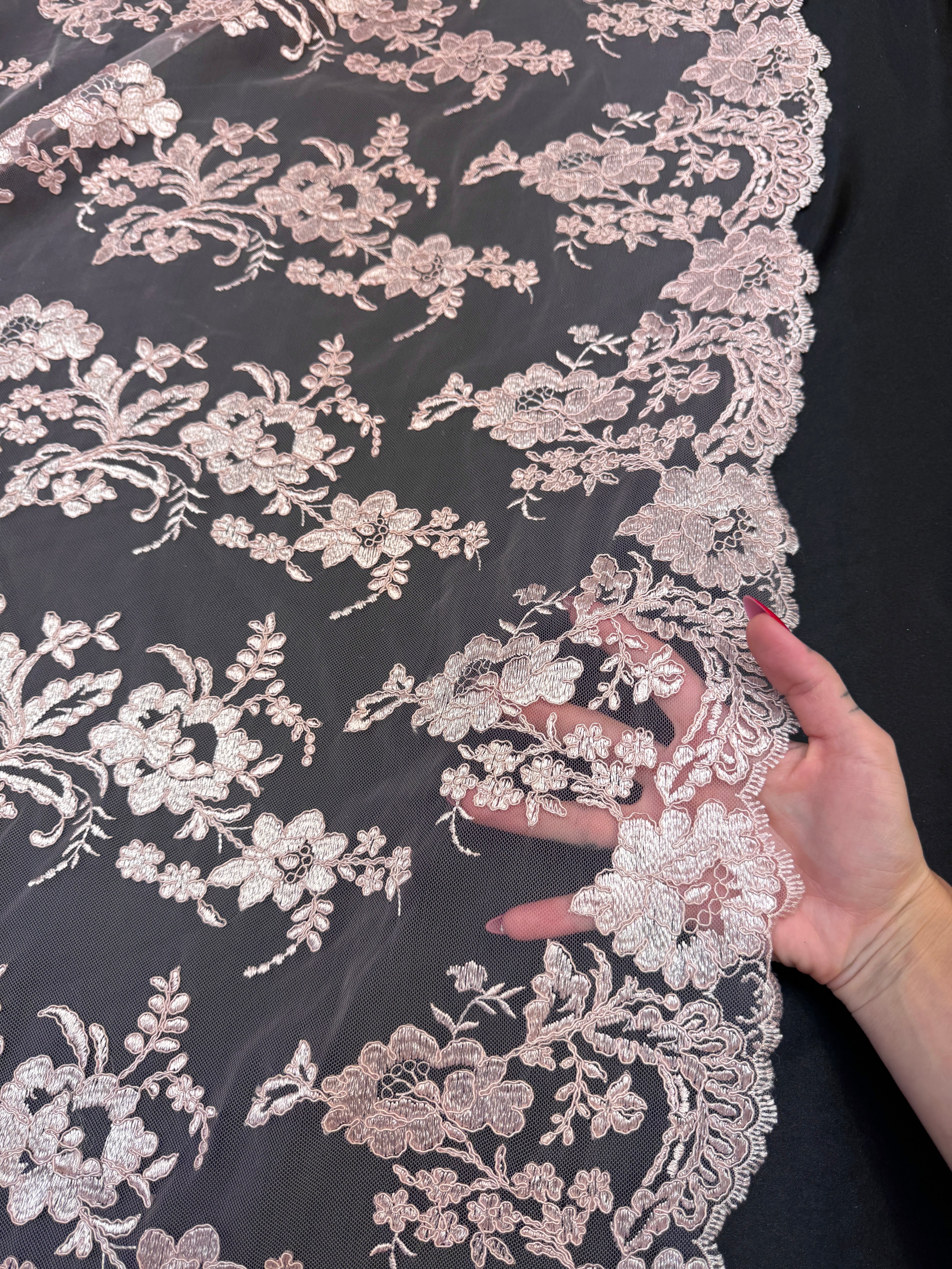 Blush Pink Romantic Bloom Embroidered Mesh Lace, Romantic Lace Fabric, Sheer Embroidered Lace, Bloom Lace Fabric, Bridal Lace Fabric, Wedding Dress Lace