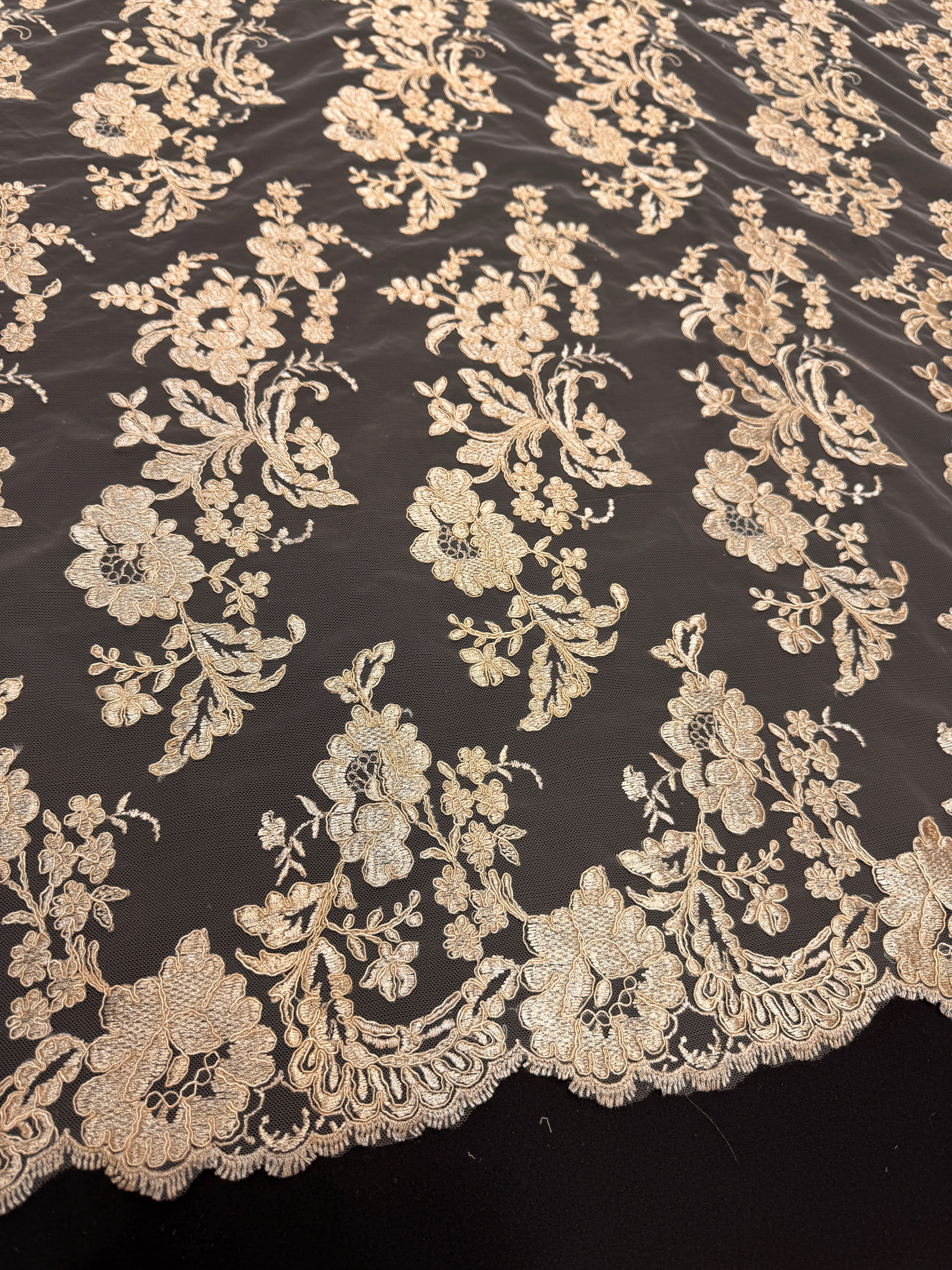 Gold Romantic Bloom Embroidered Mesh Lace, Kiki Sewing Store, Kiki Luxury Fabric, Cheap Fabric Store, Kiki Textiles, Kiki Textile by the Yard, Kiki Textile USA