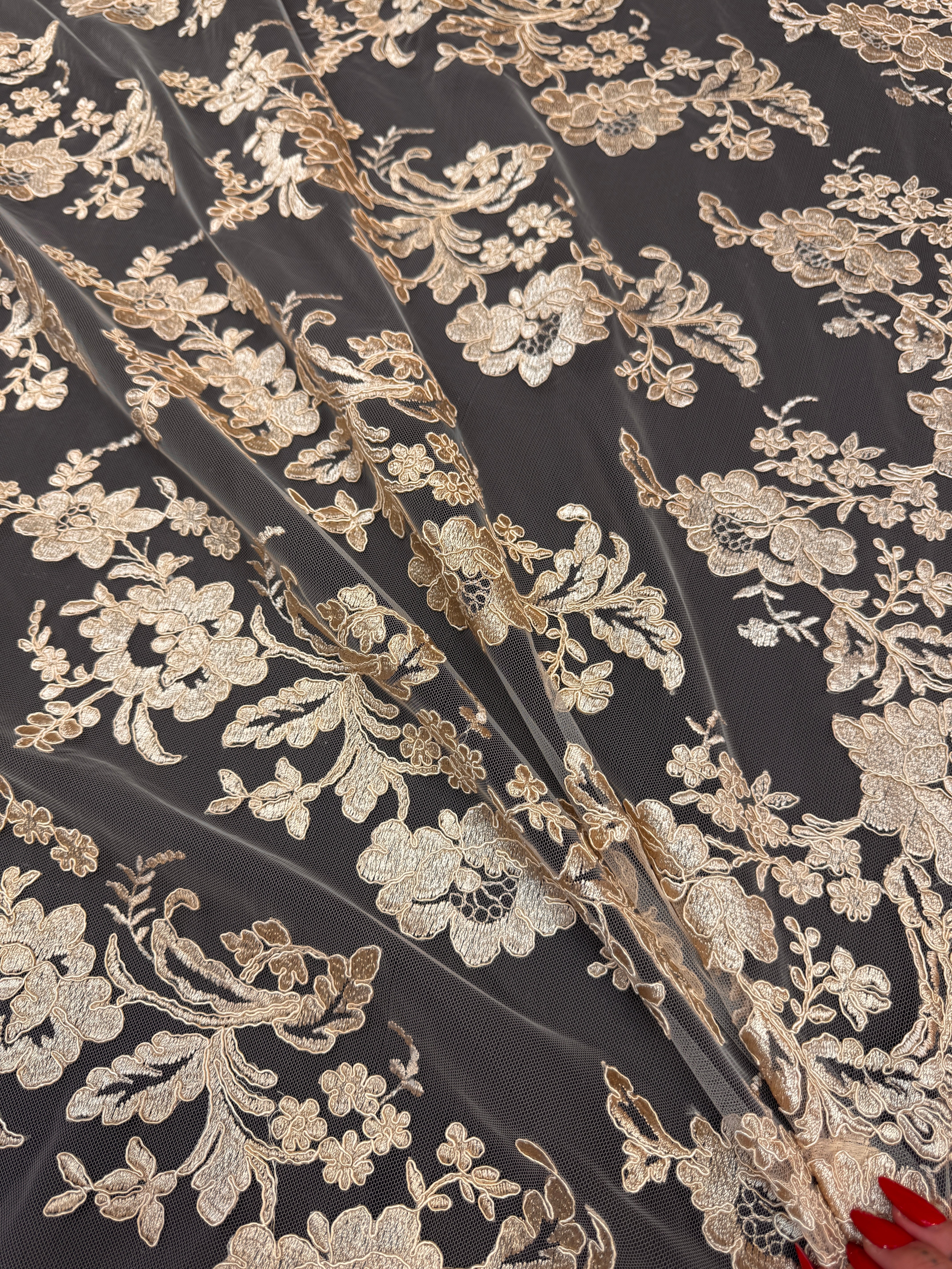 Gold Romantic Bloom Embroidered Mesh Lace, Romantic Lace Fabric, Sheer Embroidered Lace, Bloom Lace Fabric, Bridal Lace Fabric, Wedding Dress Lace