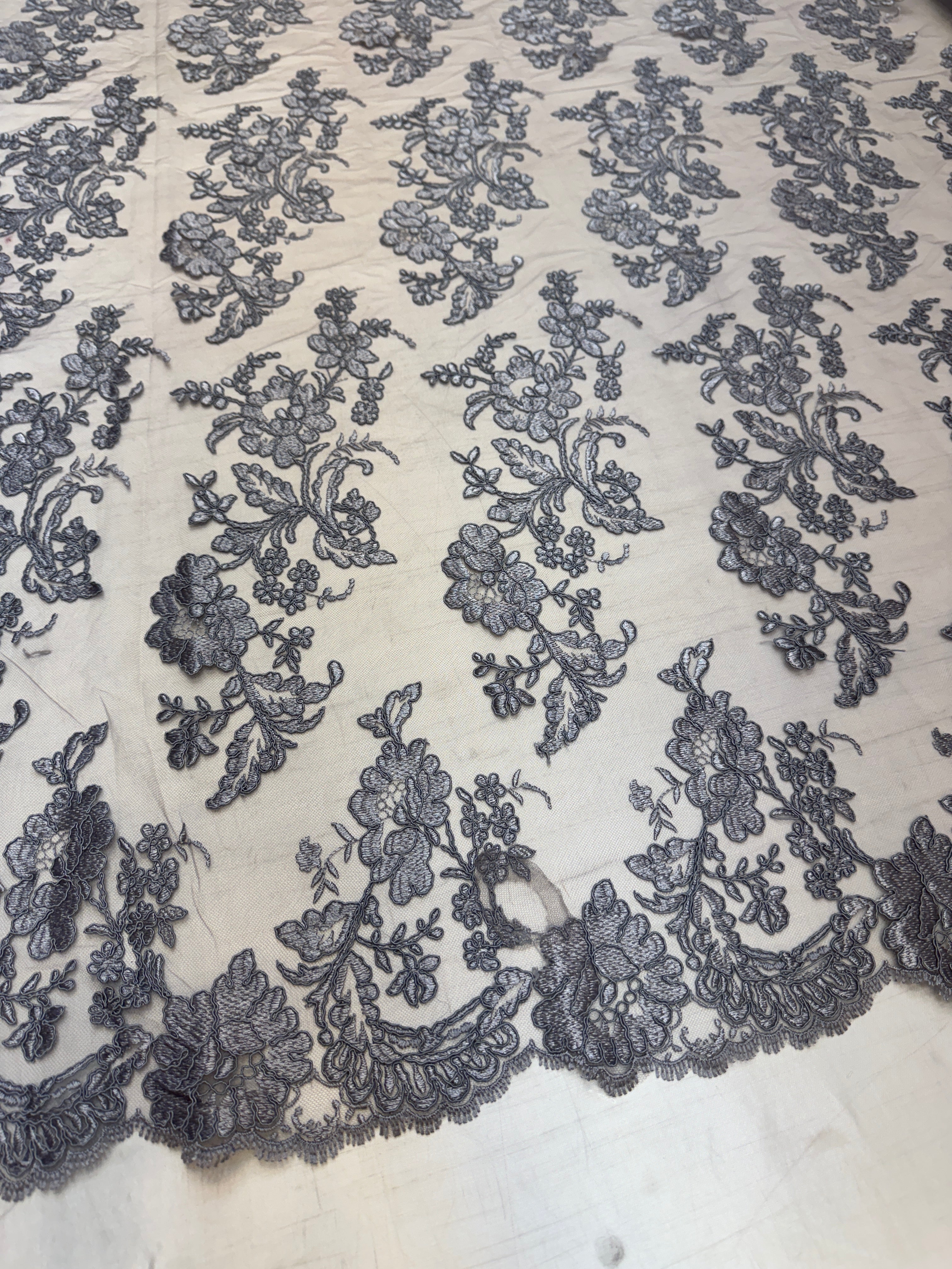 Silver Romantic Bloom Embroidered Mesh Lace, Romantic Lace Fabric, Sheer Embroidered Lace, Bloom Lace Fabric, Bridal Lace Fabric, Wedding Dress Lace