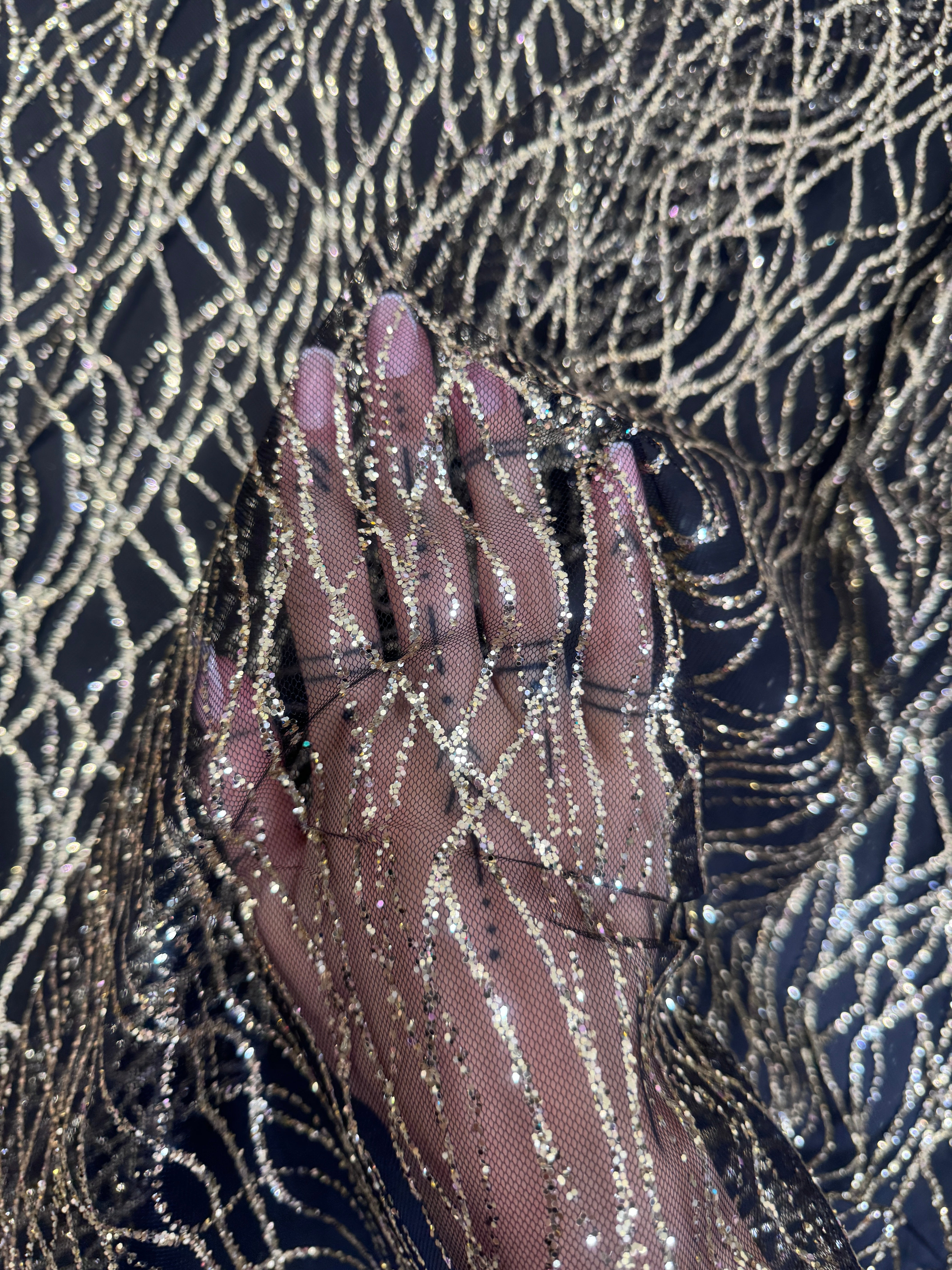 Gold Glitter Lace on Black Mesh, Black Mesh, Nylon lace mesh, lace mesh for woman, lace mesh for bride, lace mesh on sale, lace mesh on discount