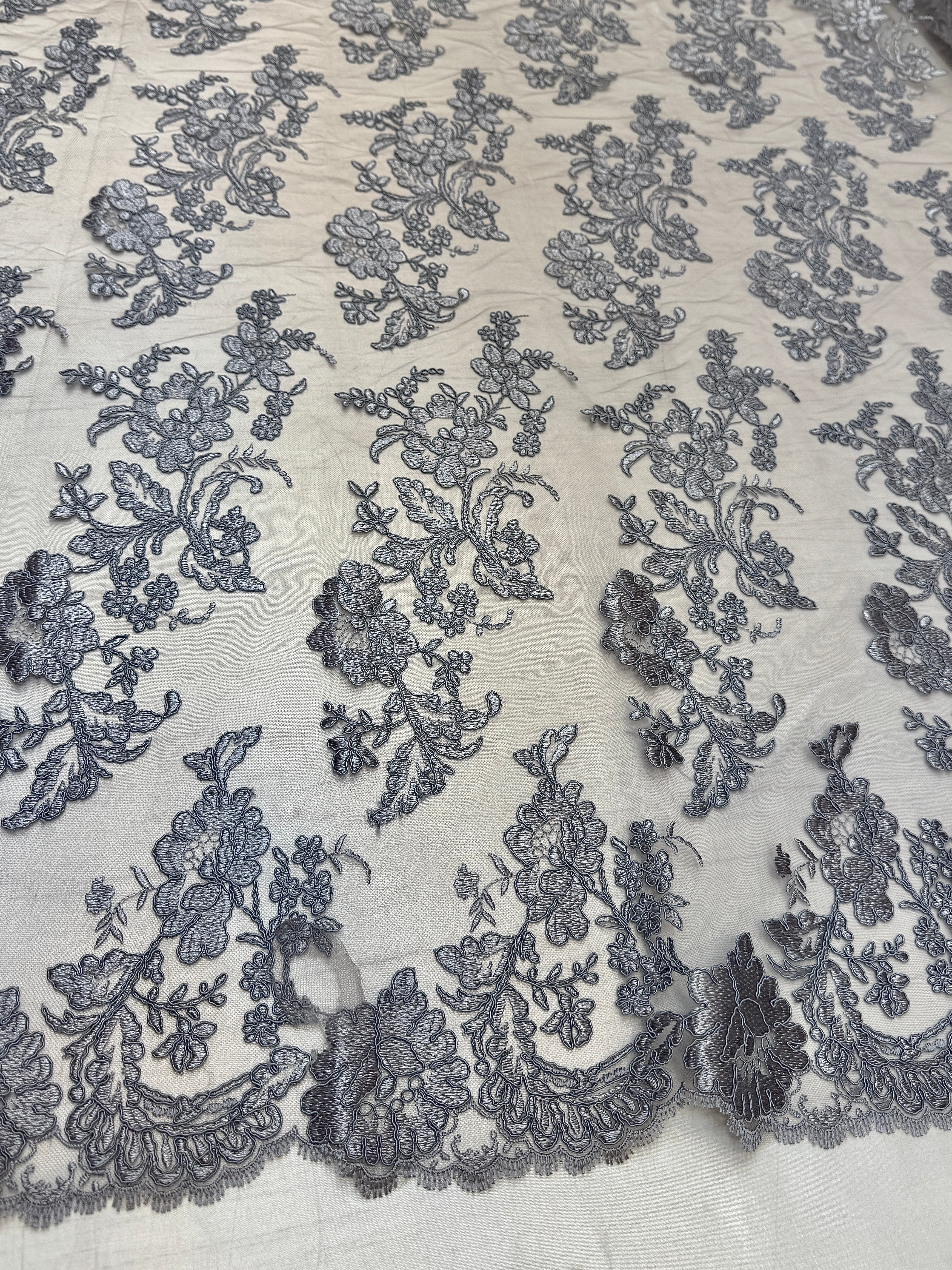 Silver Romantic Bloom Embroidered Mesh Lace, Romantic Lace Fabric, Sheer Embroidered Lace, Bloom Lace Fabric, Bridal Lace Fabric, Wedding Dress Lace