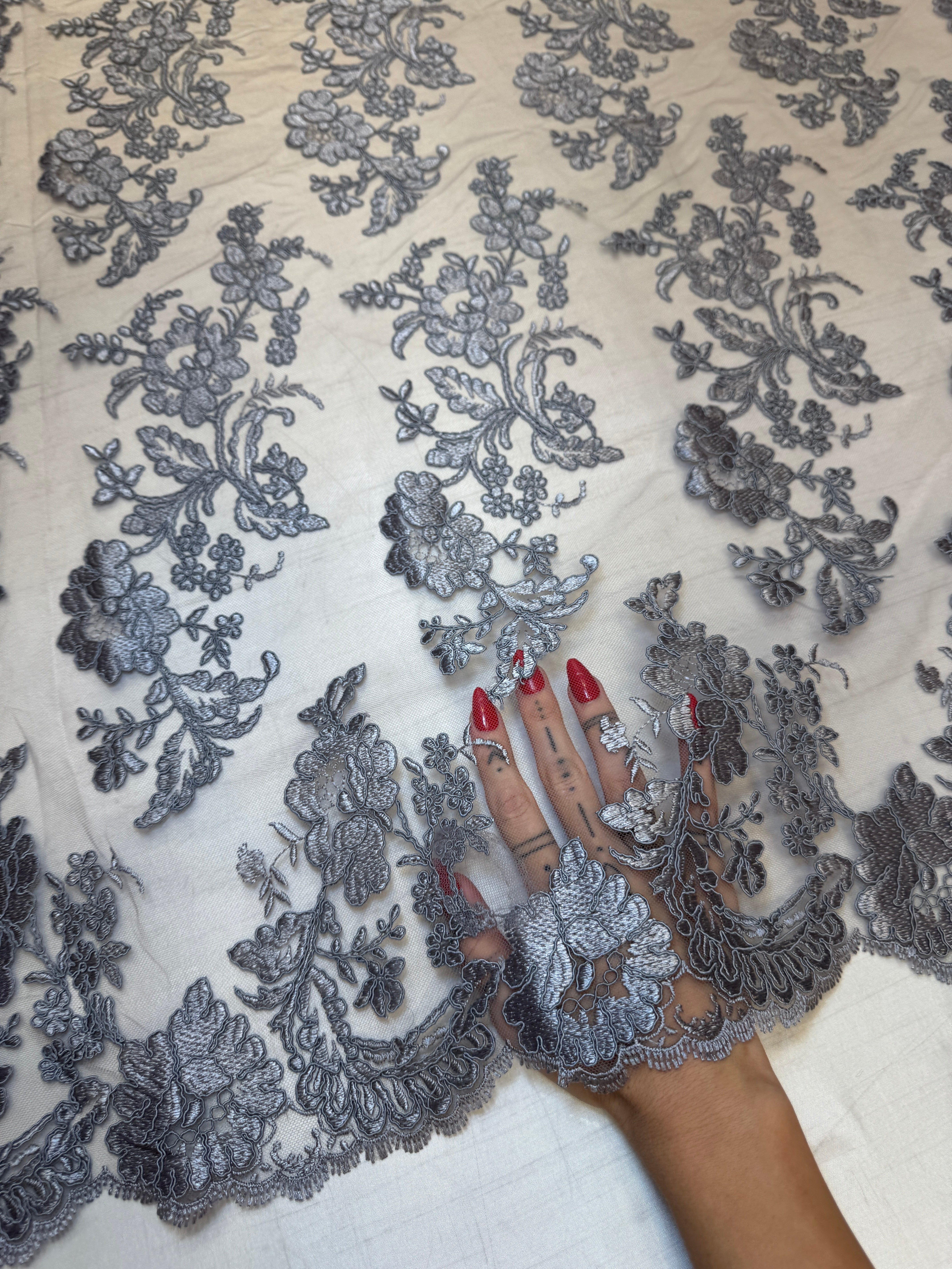 Silver Romantic Bloom Embroidered Mesh Lace, Romantic Lace Fabric, Sheer Embroidered Lace, Bloom Lace Fabric, Bridal Lace Fabric, Wedding Dress Lace