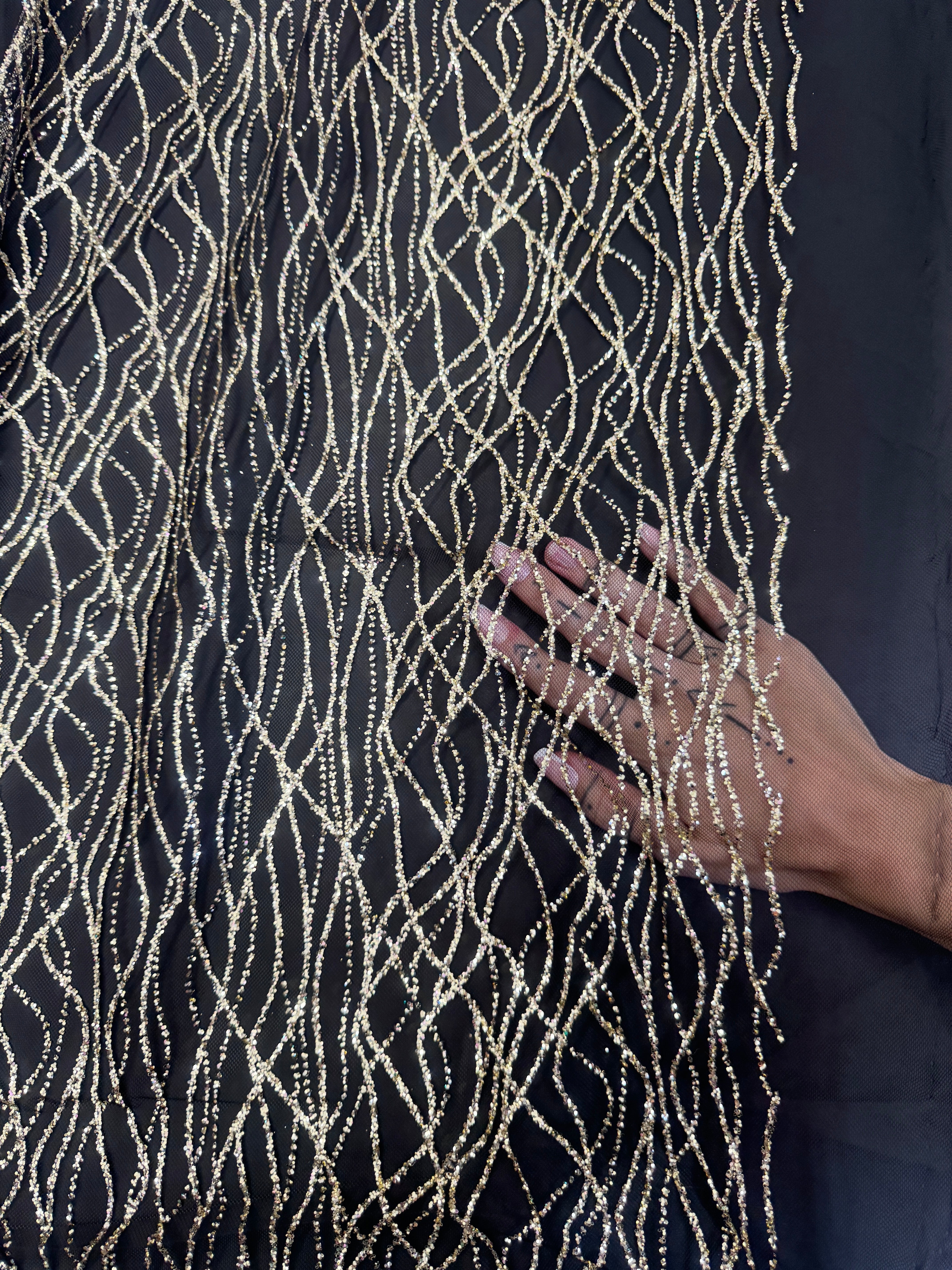 Gold Glitter Lace on Black Mesh, Black Mesh, Nylon lace mesh, lace mesh for woman, lace mesh for bride, lace mesh on sale, lace mesh on discount