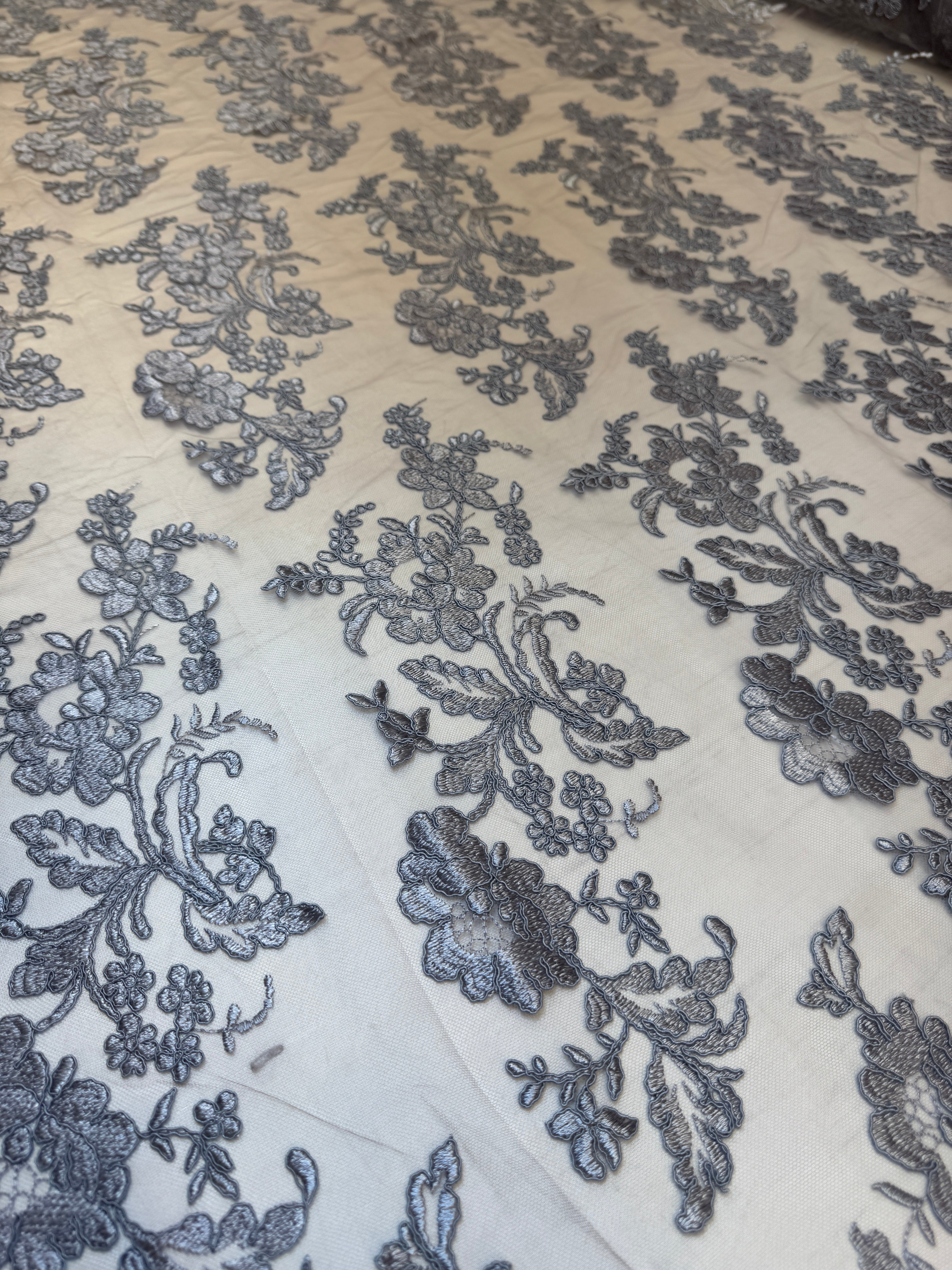 Silver Romantic Bloom Embroidered Mesh Lace, Romantic Lace Fabric, Sheer Embroidered Lace, Bloom Lace Fabric, Bridal Lace Fabric, Wedding Dress Lace
