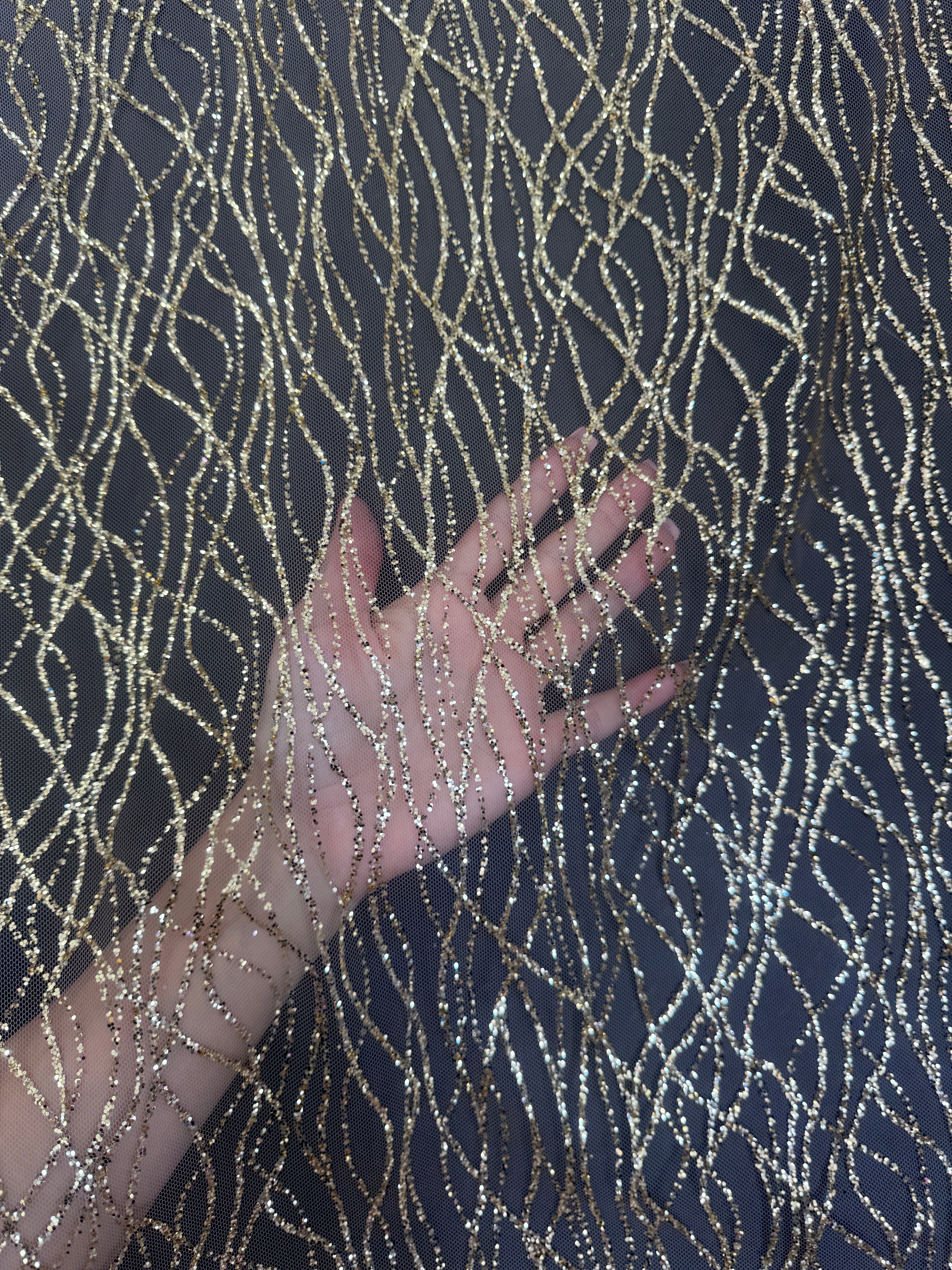 Gold Glitter Lace on Mesh, shop fabrics online, sewing, fabric store, sewing store, cheap fabric store, kiki textiles, textile by the yard