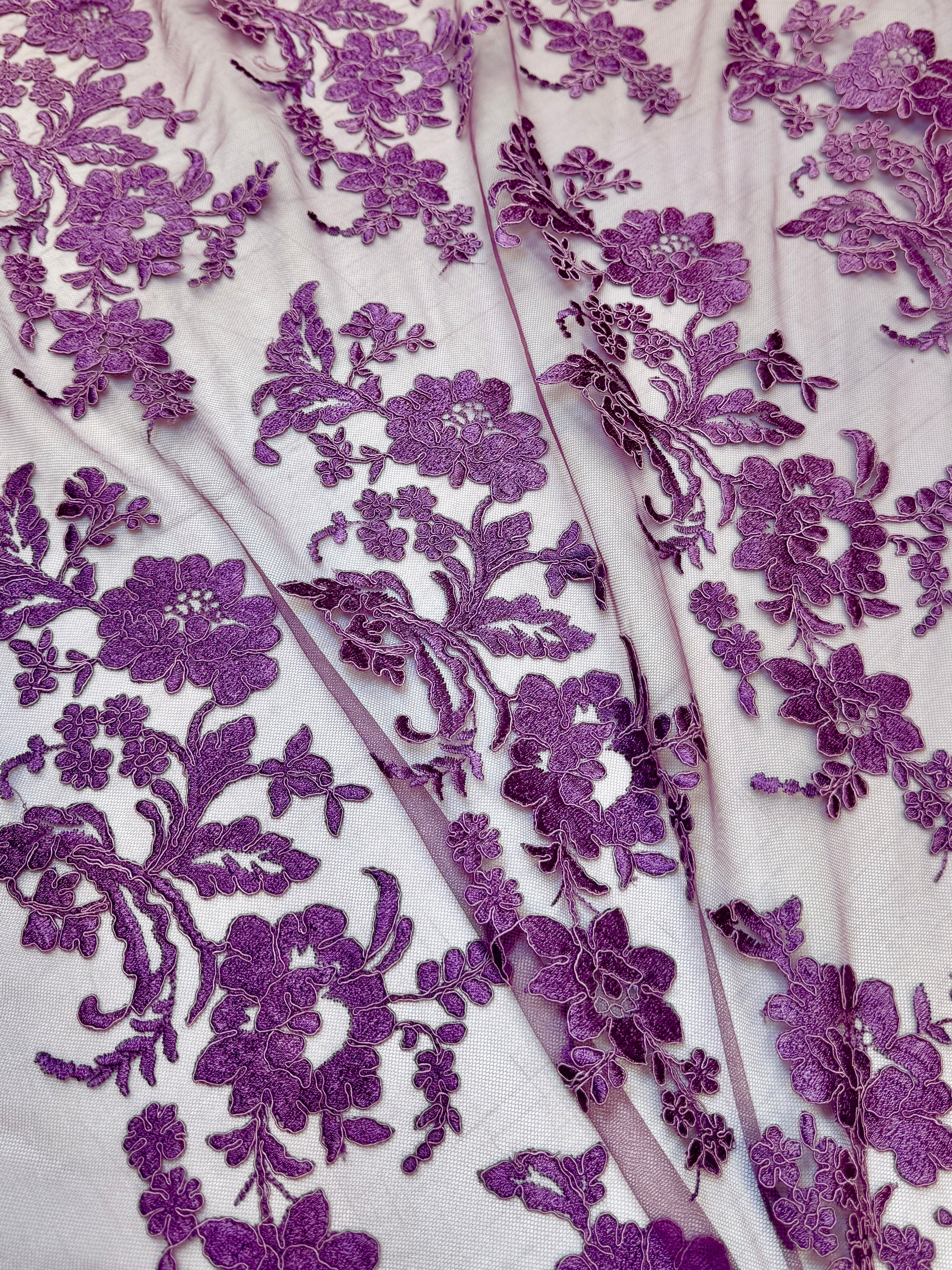 Magenta Romantic Bloom Embroidered Mesh Lace, Romantic Lace Fabric, Sheer Embroidered Lace, Bloom Lace Fabric, Bridal Lace Fabric, Wedding Dress Lace