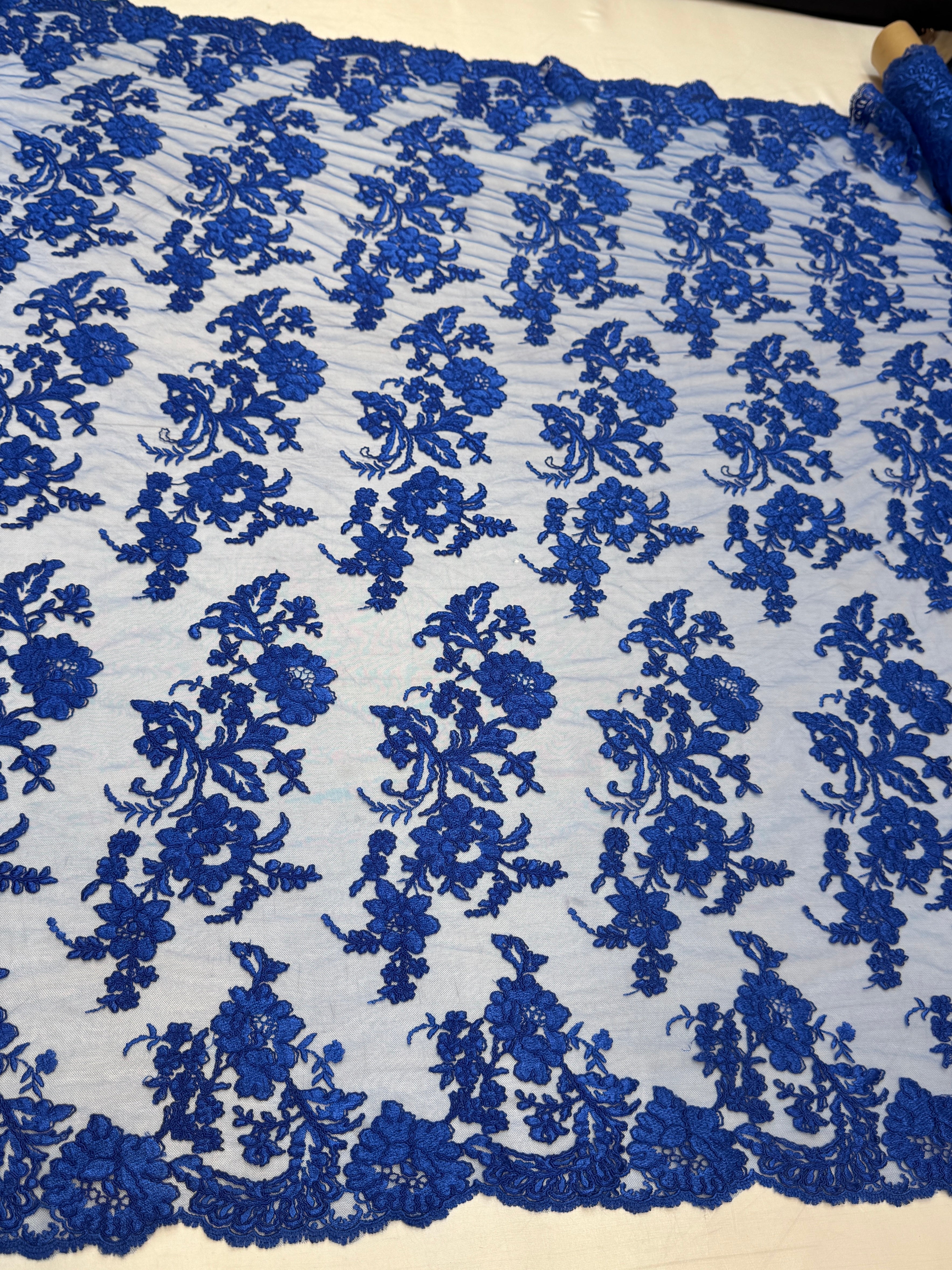 Royal Blue Romantic Bloom Embroidered Mesh Lace, Romantic Lace Fabric, Sheer Embroidered Lace, Bloom Lace Fabric, Bridal Lace Fabric, Wedding Dress Lace