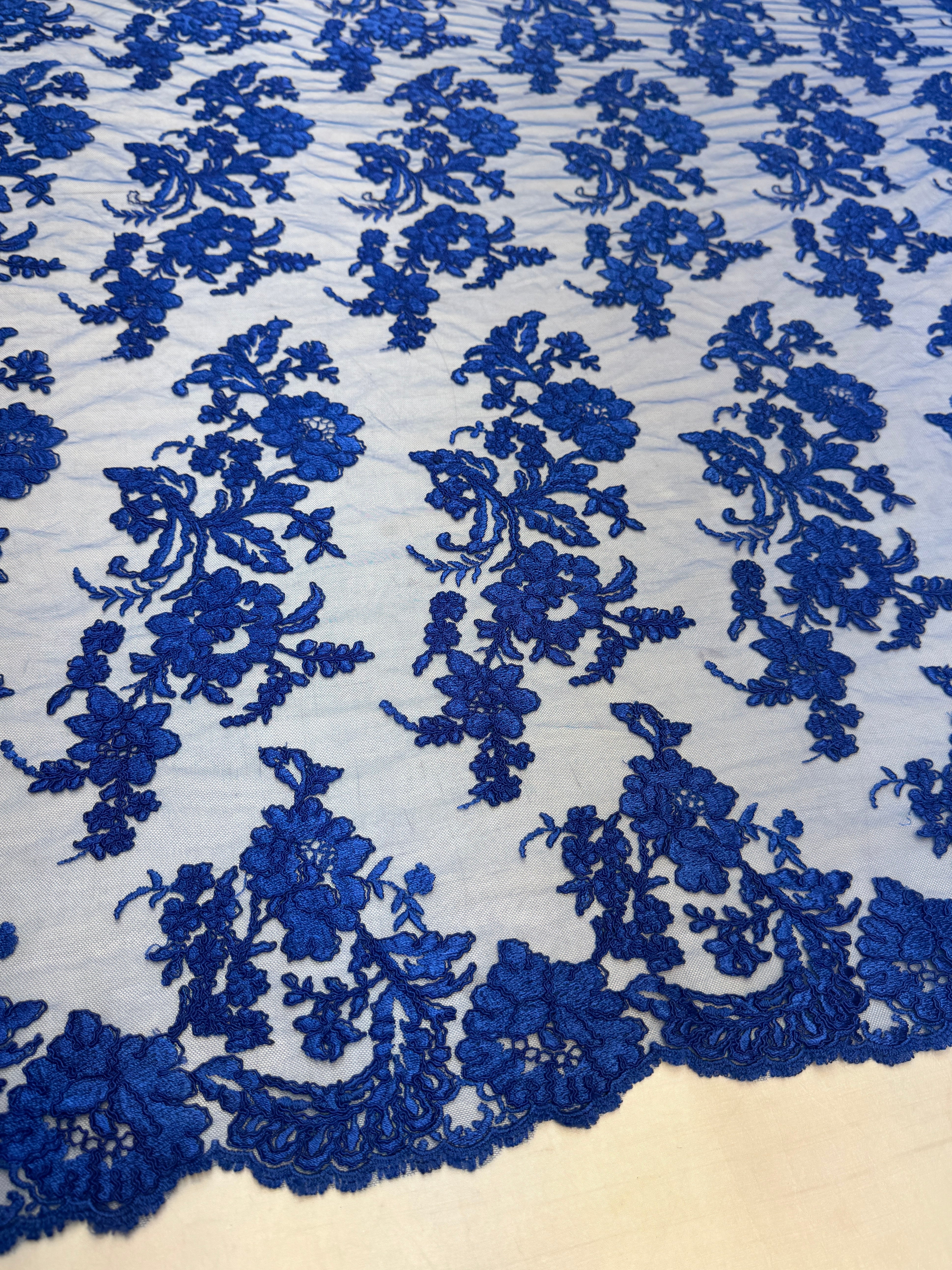 Royal Blue Romantic Bloom Embroidered Mesh Lace, Romantic Lace Fabric, Sheer Embroidered Lace, Bloom Lace Fabric, Bridal Lace Fabric, Wedding Dress Lace