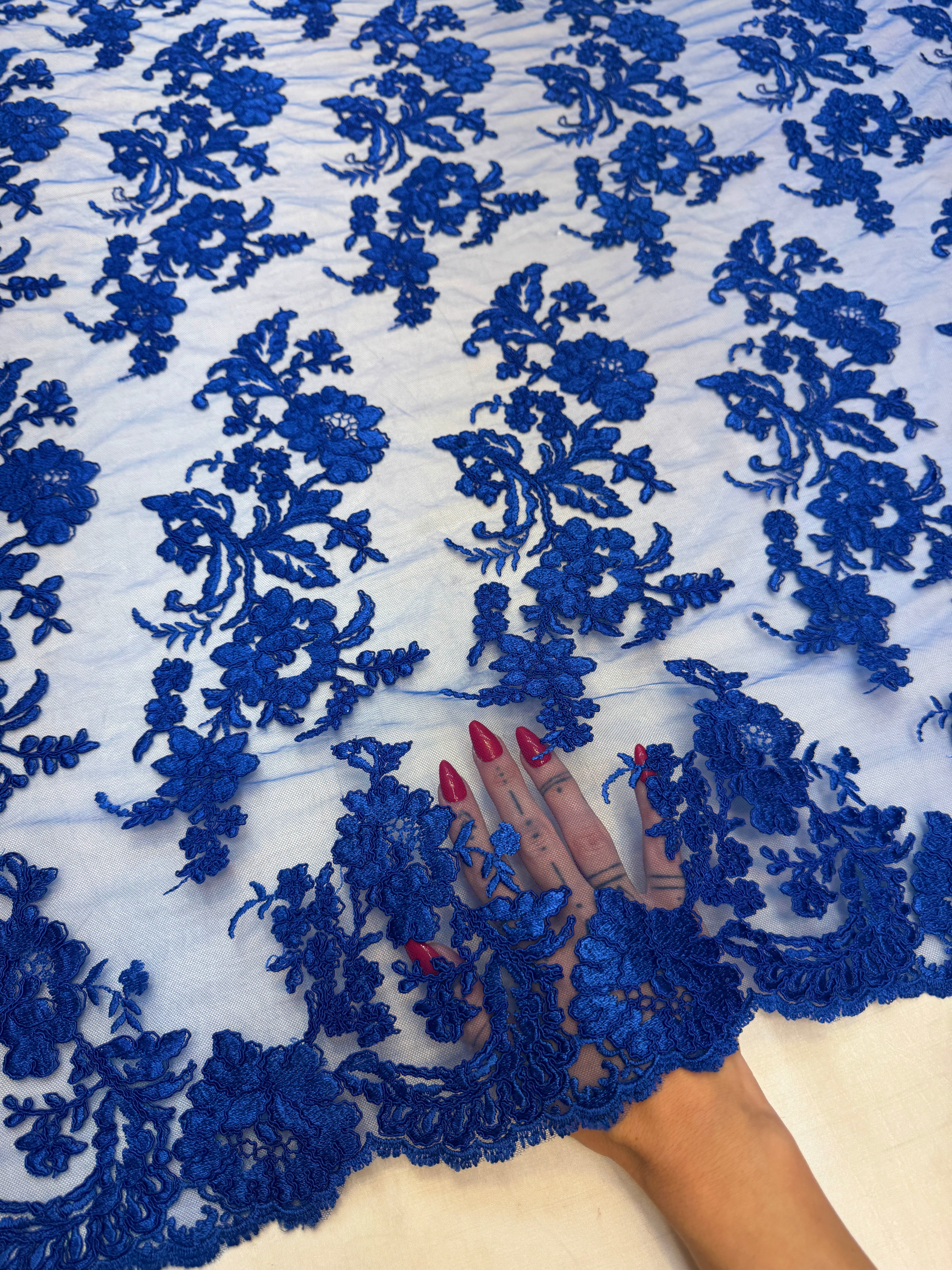 Royal Blue Romantic Bloom Embroidered Mesh Lace, Kiki Sewing Store, Kiki Luxury Fabric, Cheap Fabric Store, Kiki Textiles, Kiki Textile by the Yard, Kiki Textile USA