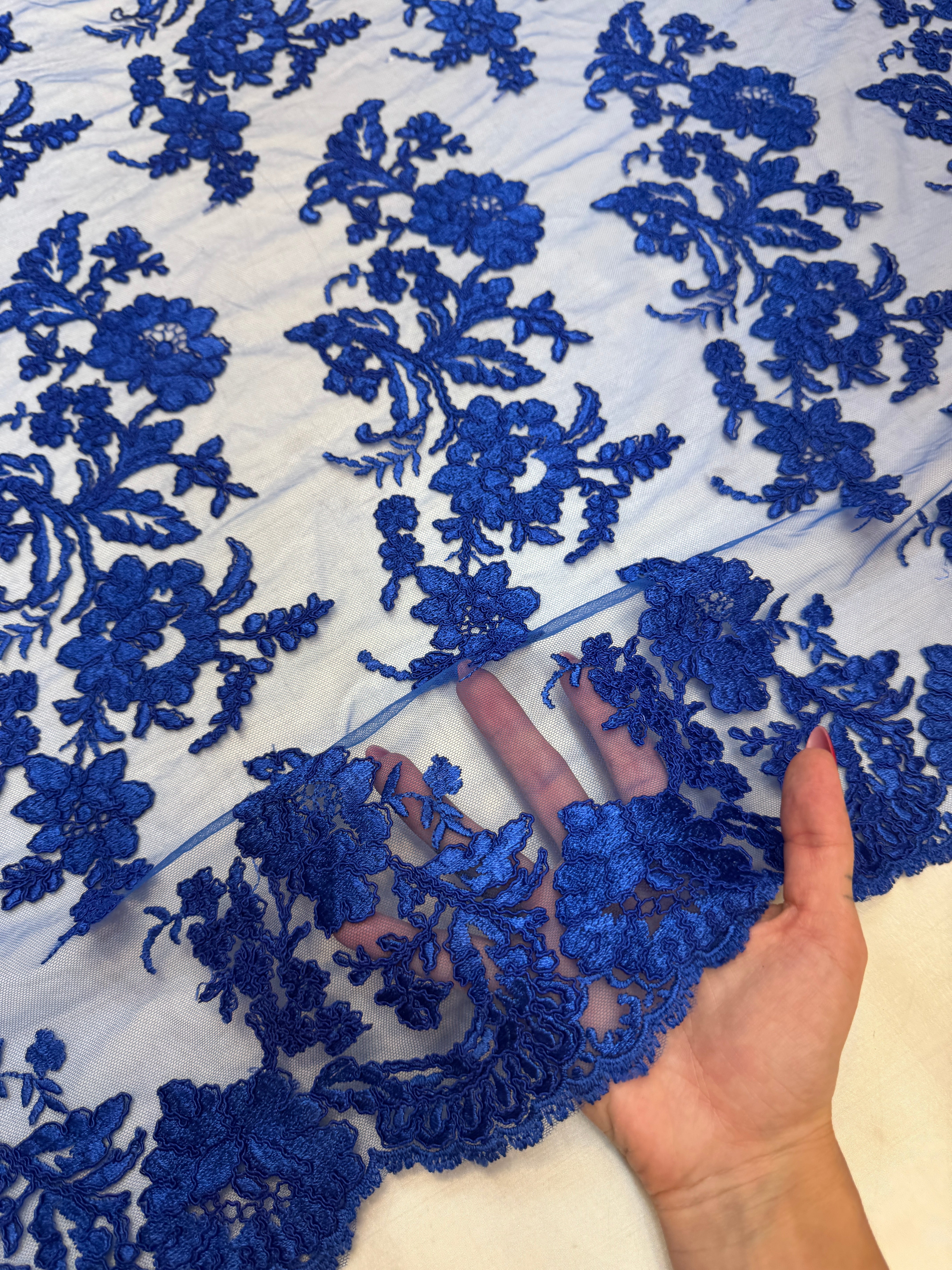 Royal Blue Romantic Bloom Embroidered Mesh Lace, Kiki Sewing Store, Kiki Luxury Fabric, Cheap Fabric Store, Kiki Textiles, Kiki Textile by the Yard, Kiki Textile USA