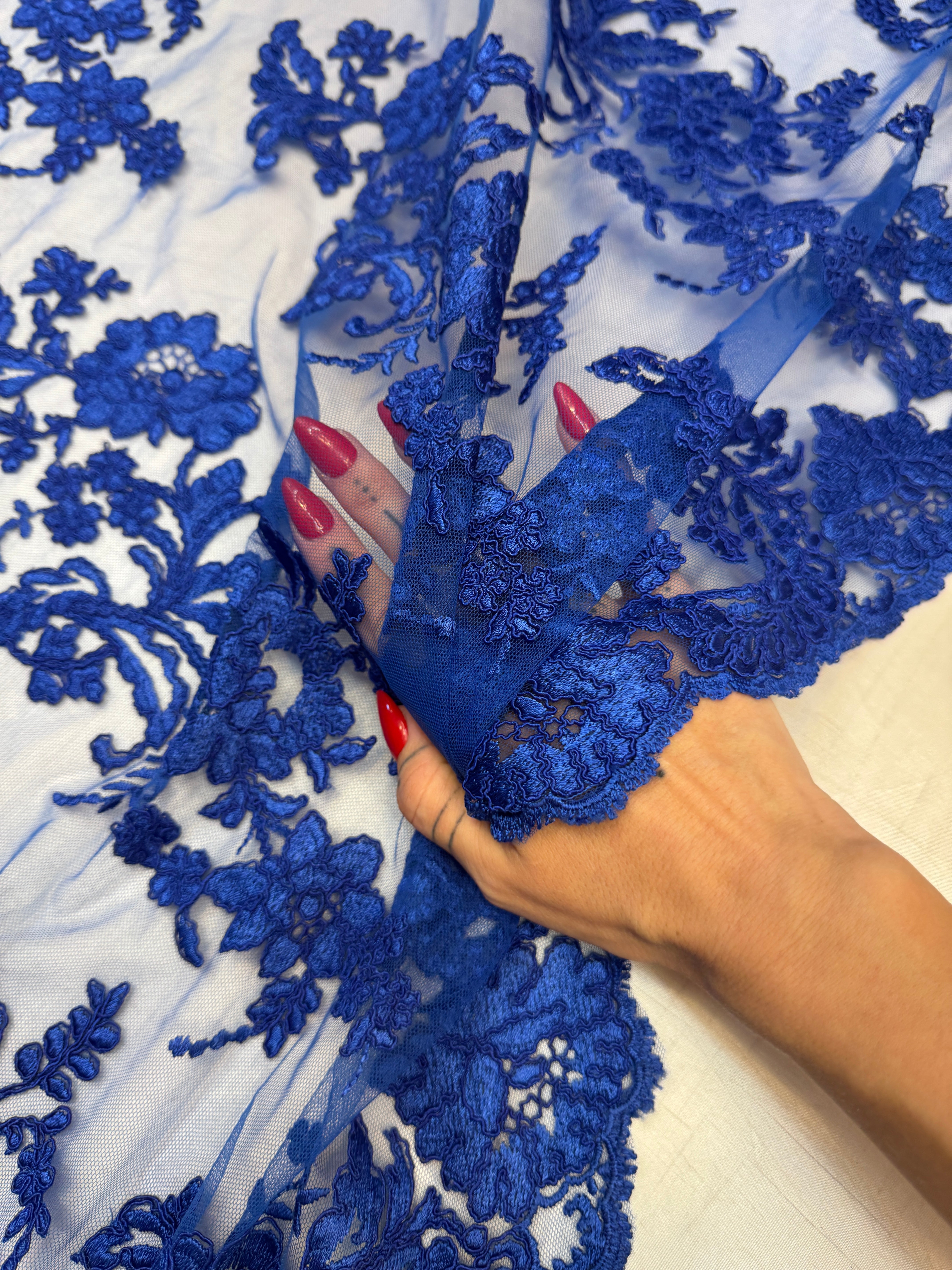 Royal Blue Romantic Bloom Embroidered Mesh Lace, Kiki Sewing Store, Kiki Luxury Fabric, Cheap Fabric Store, Kiki Textiles, Kiki Textile by the Yard, Kiki Textile USA