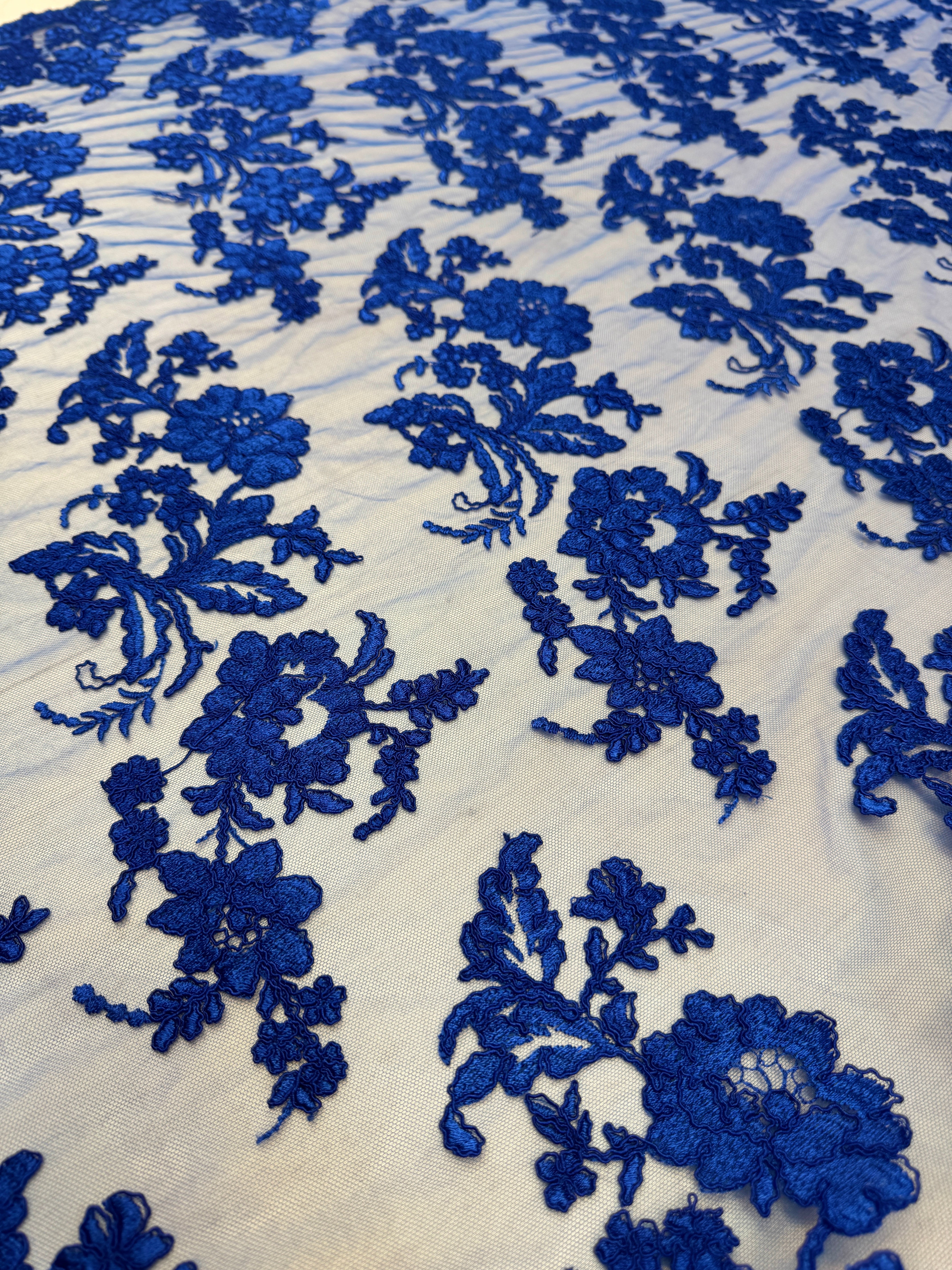 Royal Blue Romantic Bloom Embroidered Mesh Lace, Romantic Lace Fabric, Sheer Embroidered Lace, Bloom Lace Fabric, Bridal Lace Fabric, Wedding Dress Lace