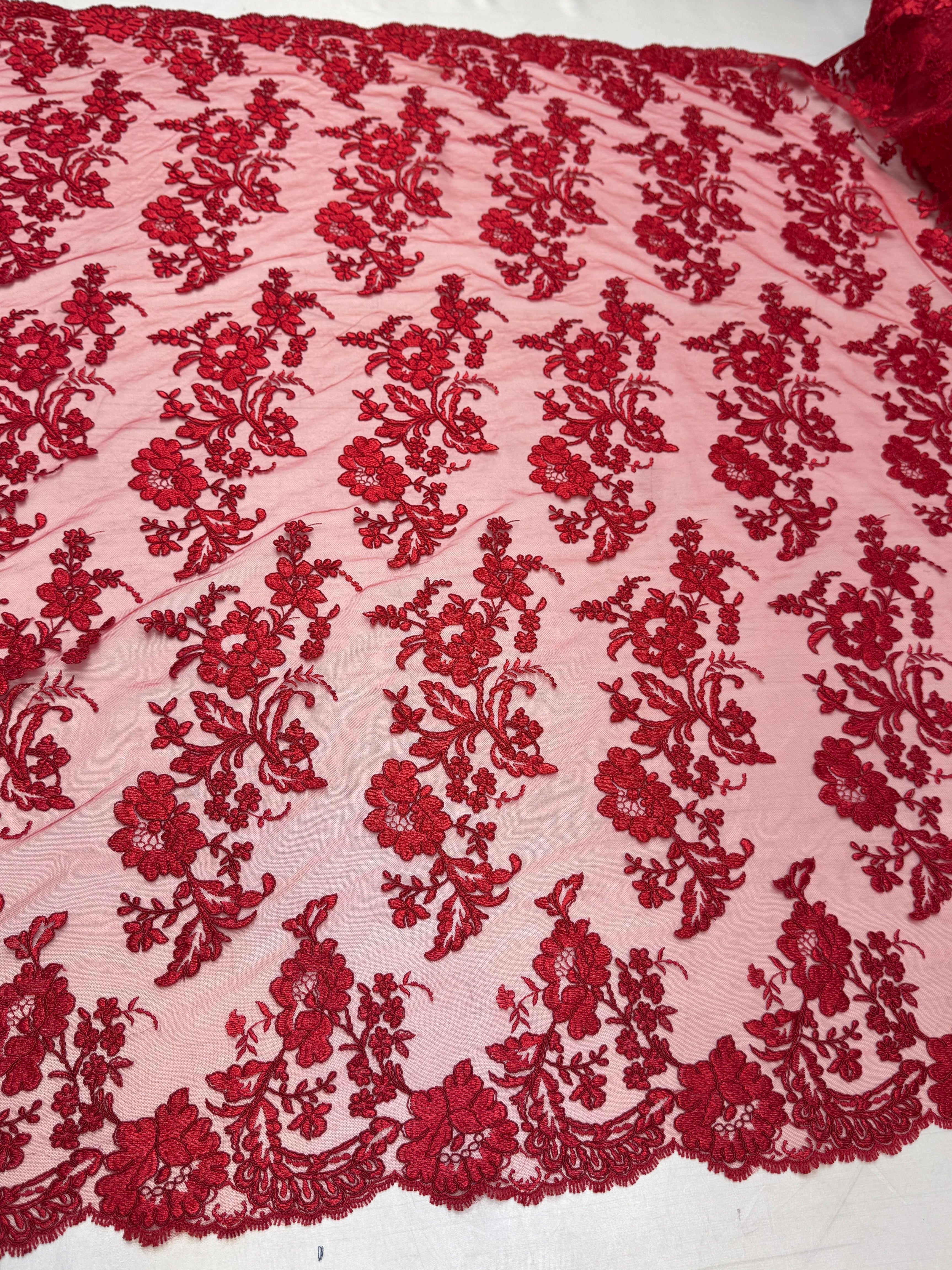 Red Romantic Bloom Embroidered Mesh Lace, Romantic Lace Fabric, Sheer Embroidered Lace, Bloom Lace Fabric, Bridal Lace Fabric, Wedding Dress Lace