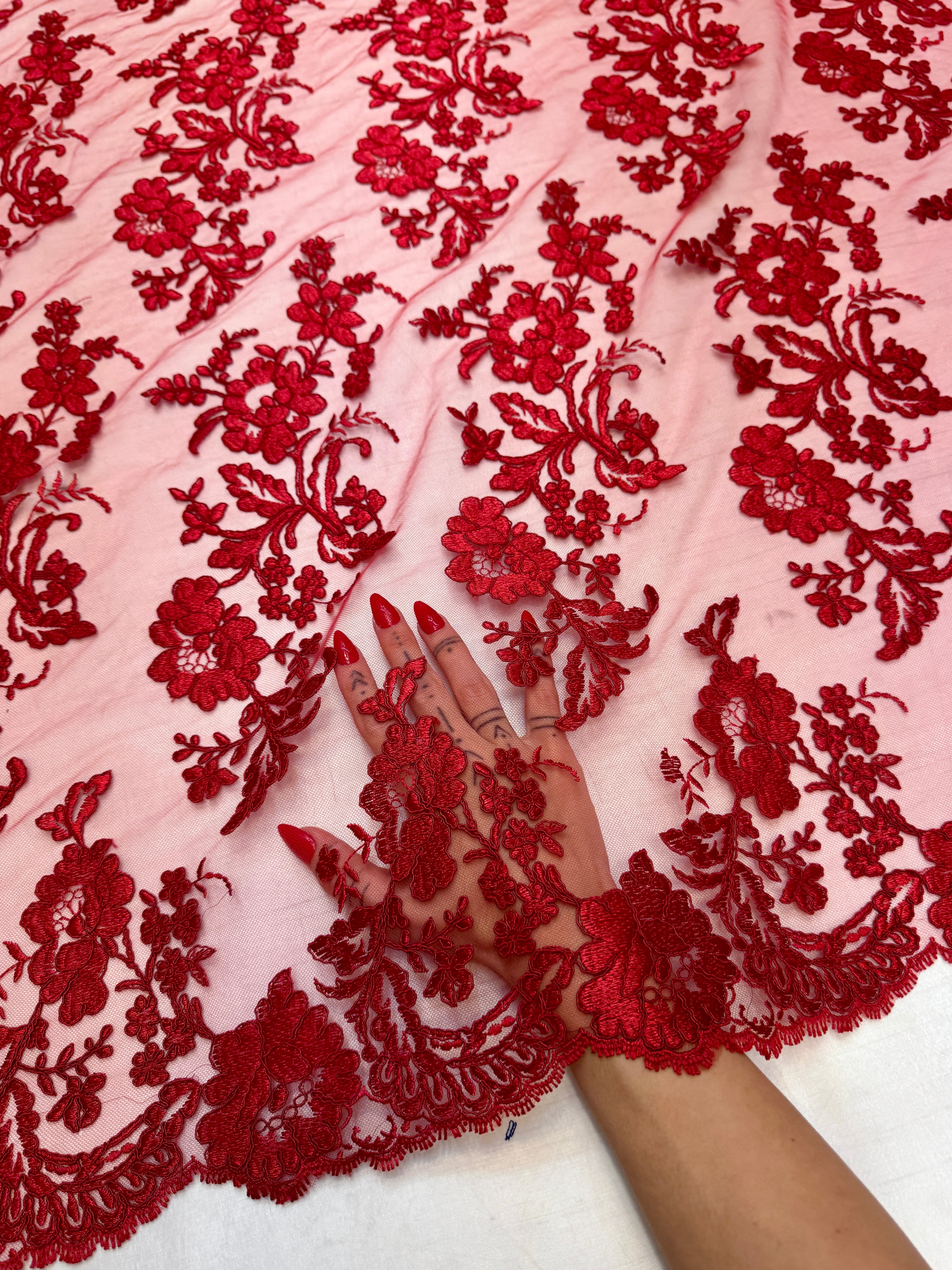 Red Romantic Bloom Embroidered Mesh Lace, Kiki Sewing Store, Kiki Luxury Fabric, Cheap Fabric Store, Kiki Textiles, Kiki Textile by the Yard, Kiki Textile USA