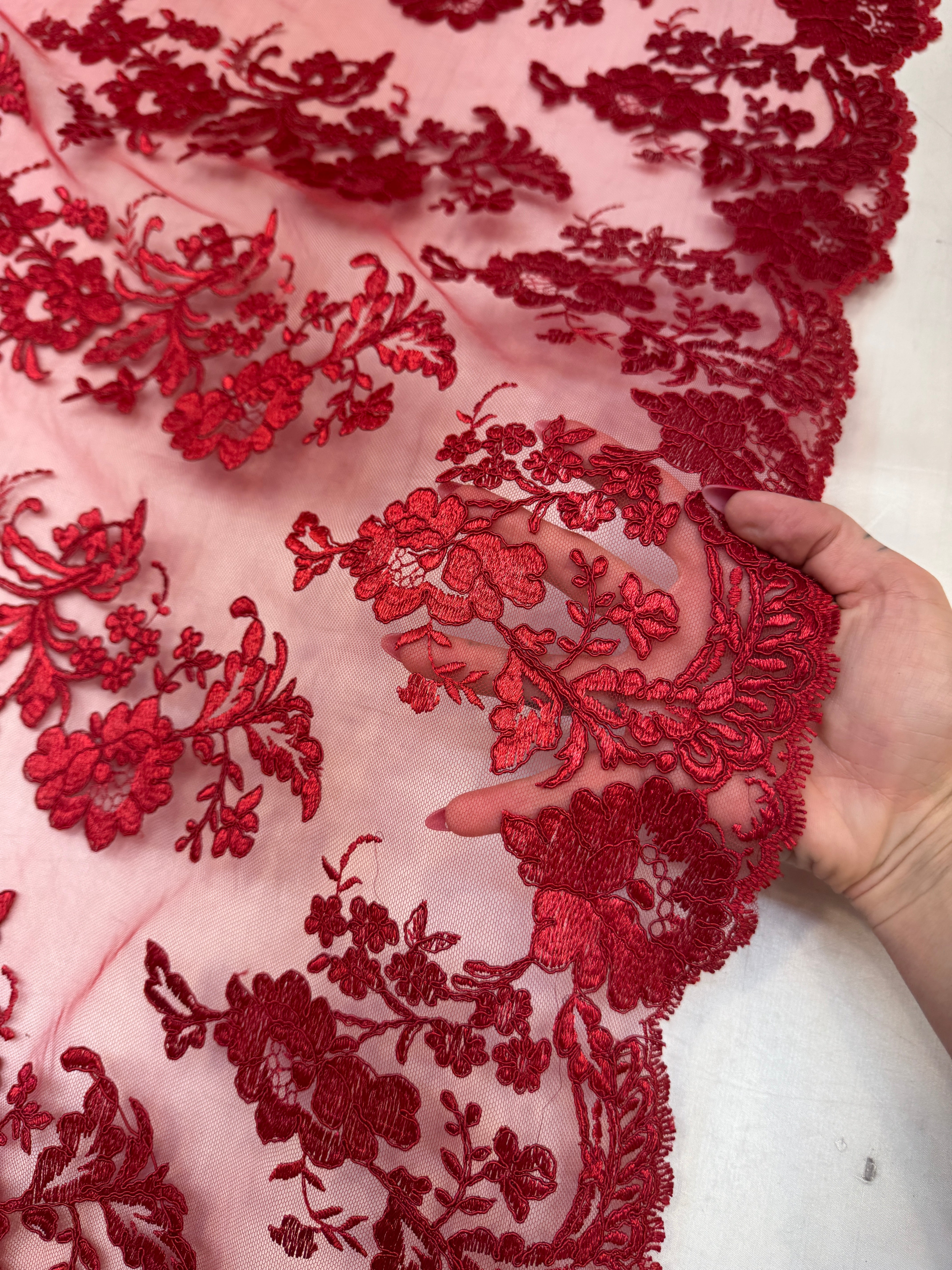 Red Romantic Bloom Embroidered Mesh Lace, Kiki Sewing Store, Kiki Luxury Fabric, Cheap Fabric Store, Kiki Textiles, Kiki Textile by the Yard, Kiki Textile USA