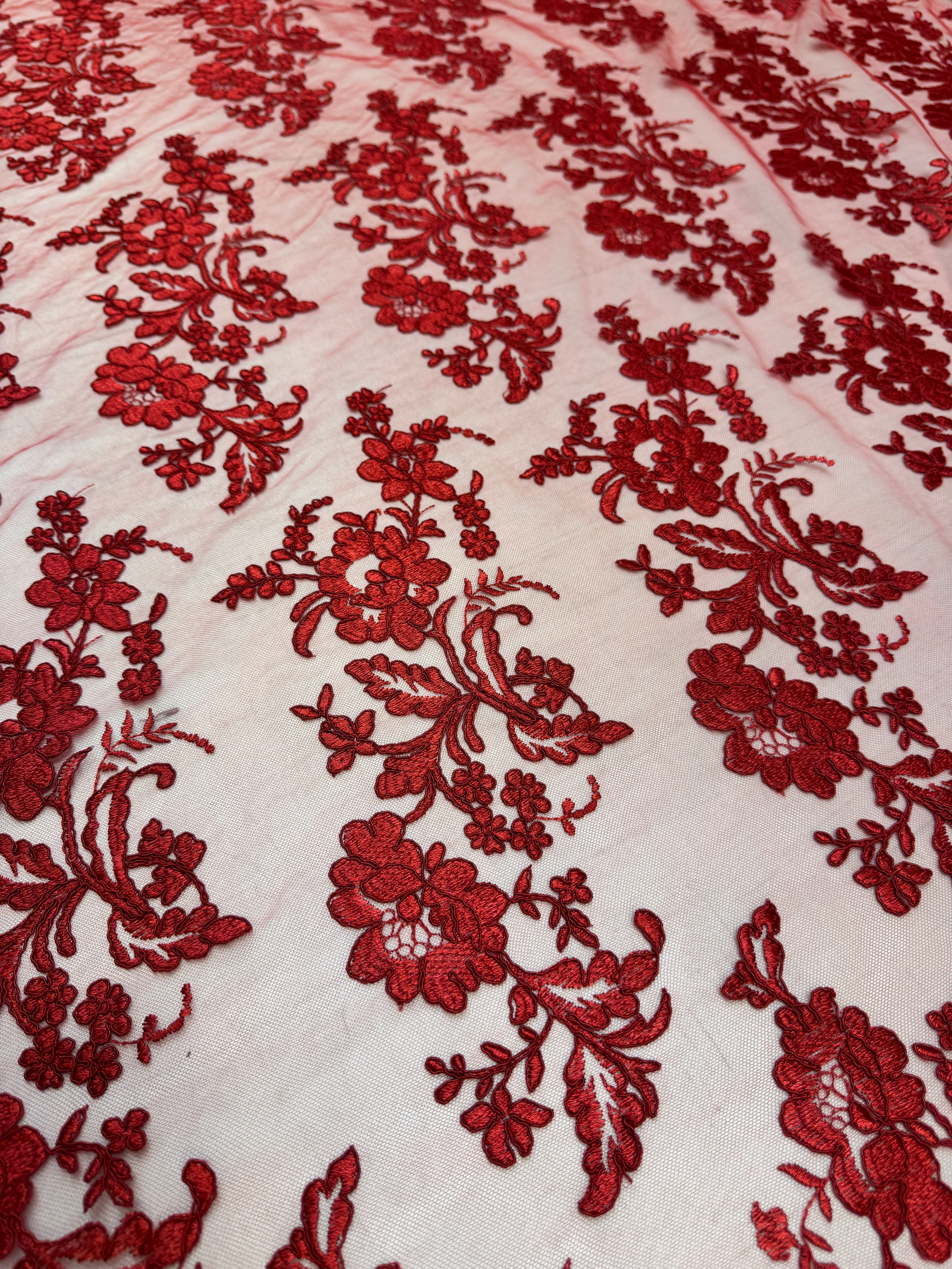 Red Romantic Bloom Embroidered Mesh Lace, Romantic Lace Fabric, Sheer Embroidered Lace, Bloom Lace Fabric, Bridal Lace Fabric, Wedding Dress Lace